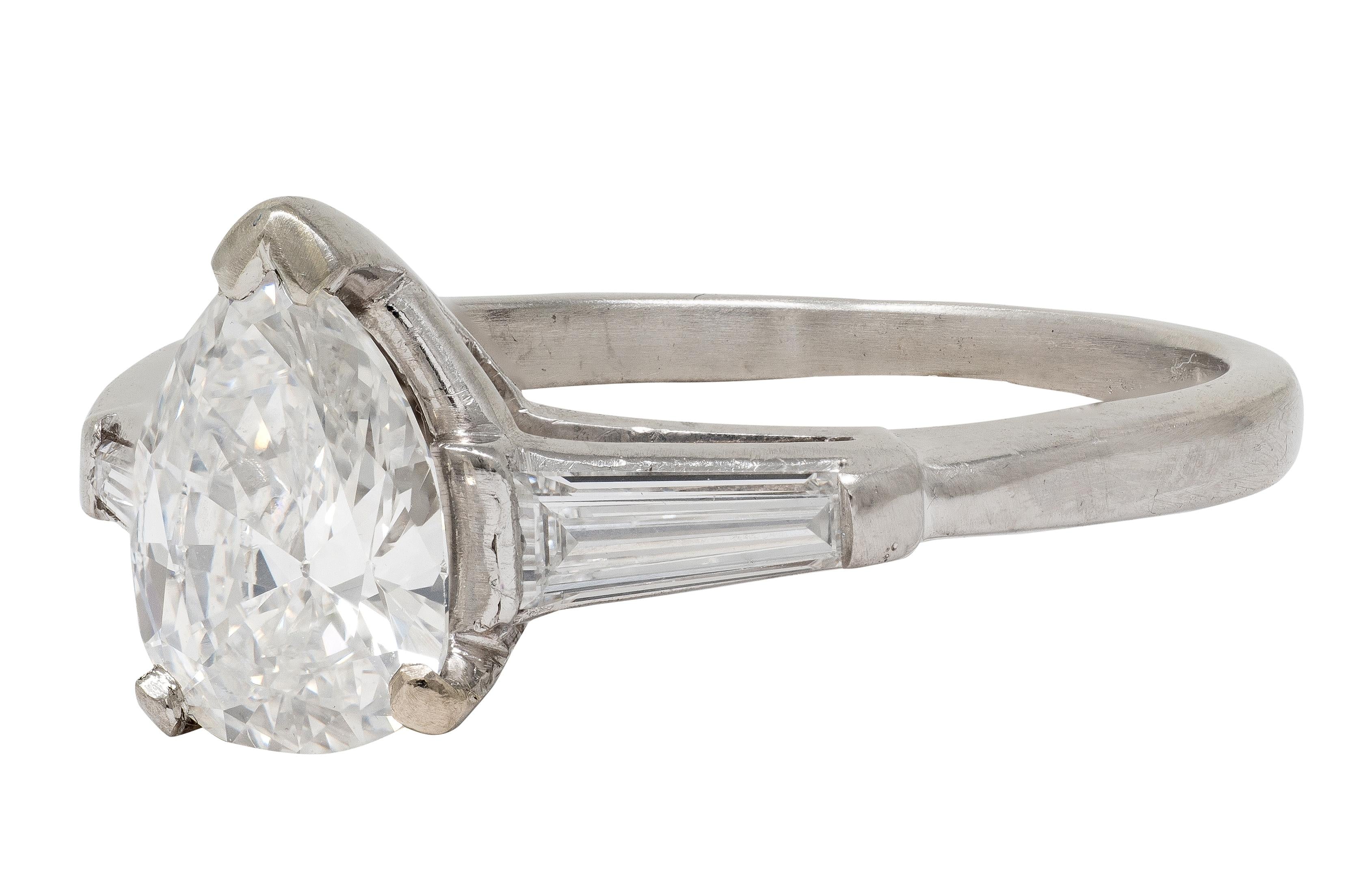 Mid-Century 1.36 CTW Pear Cut Diamond Platinum Vintage Engagement Ring