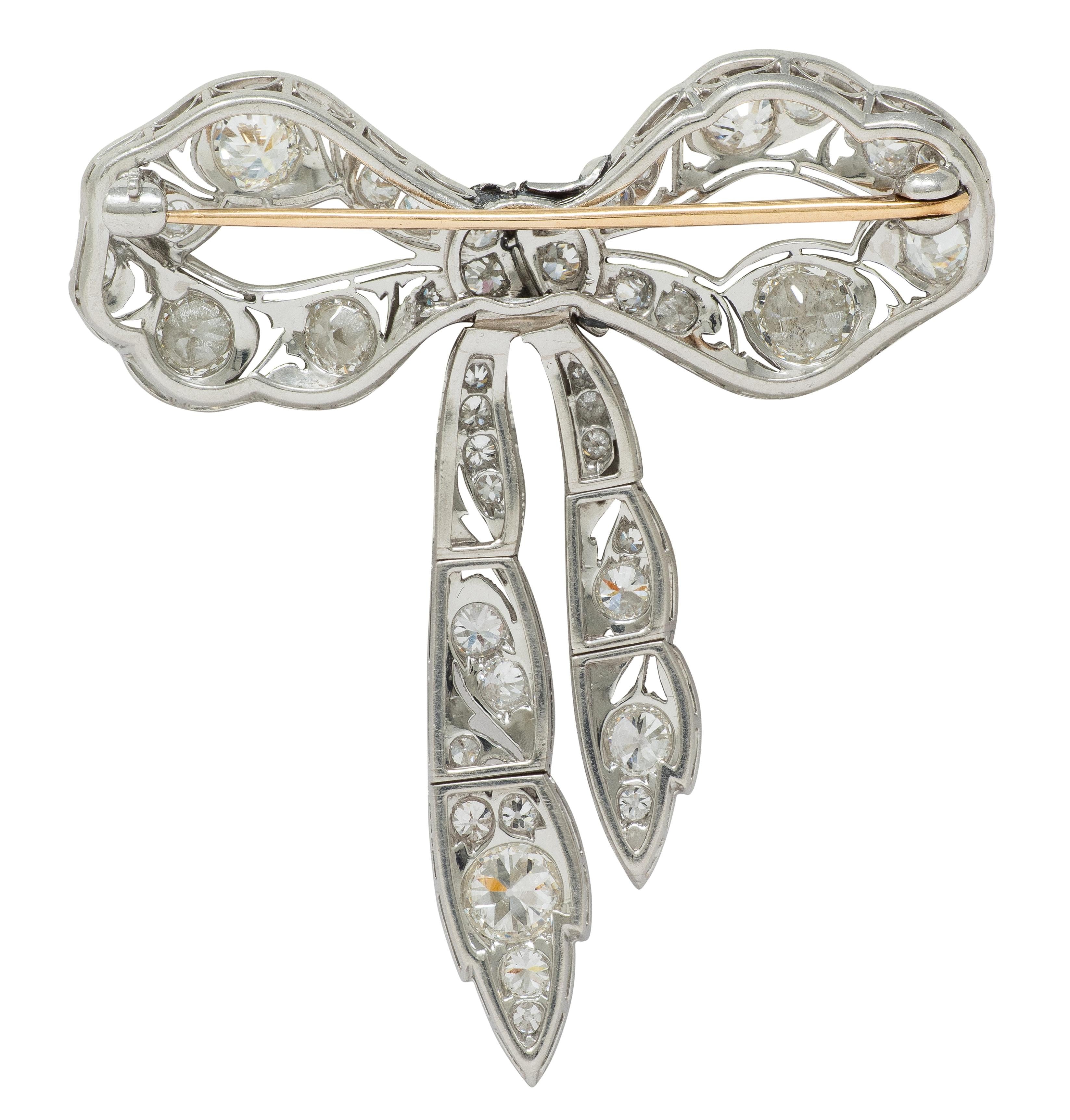 Belle Èpoque Diamond Platinum Antique Lace En Tremblant Bow Brooch