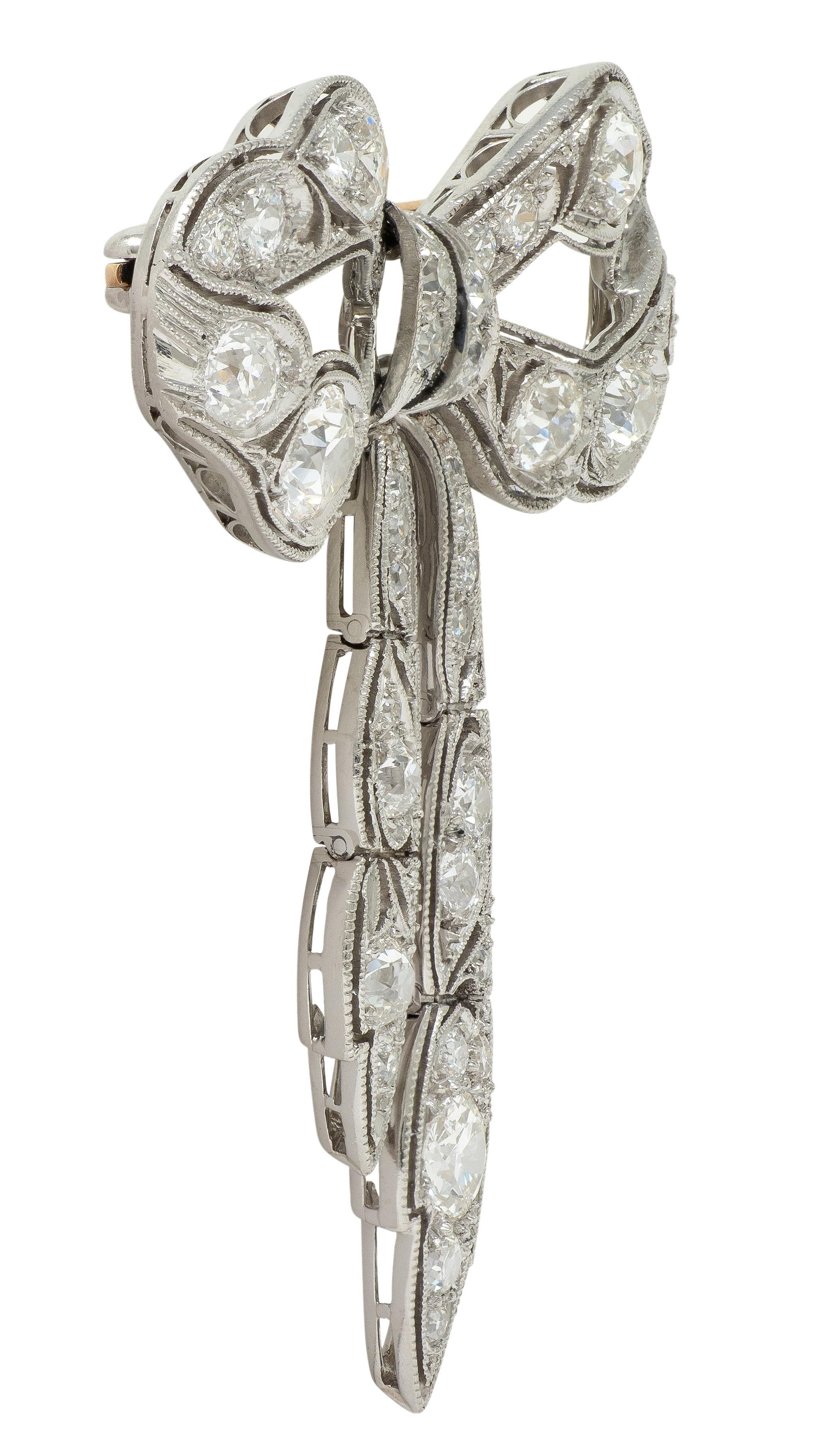 Belle Èpoque Diamond Platinum Antique Lace En Tremblant Bow Brooch