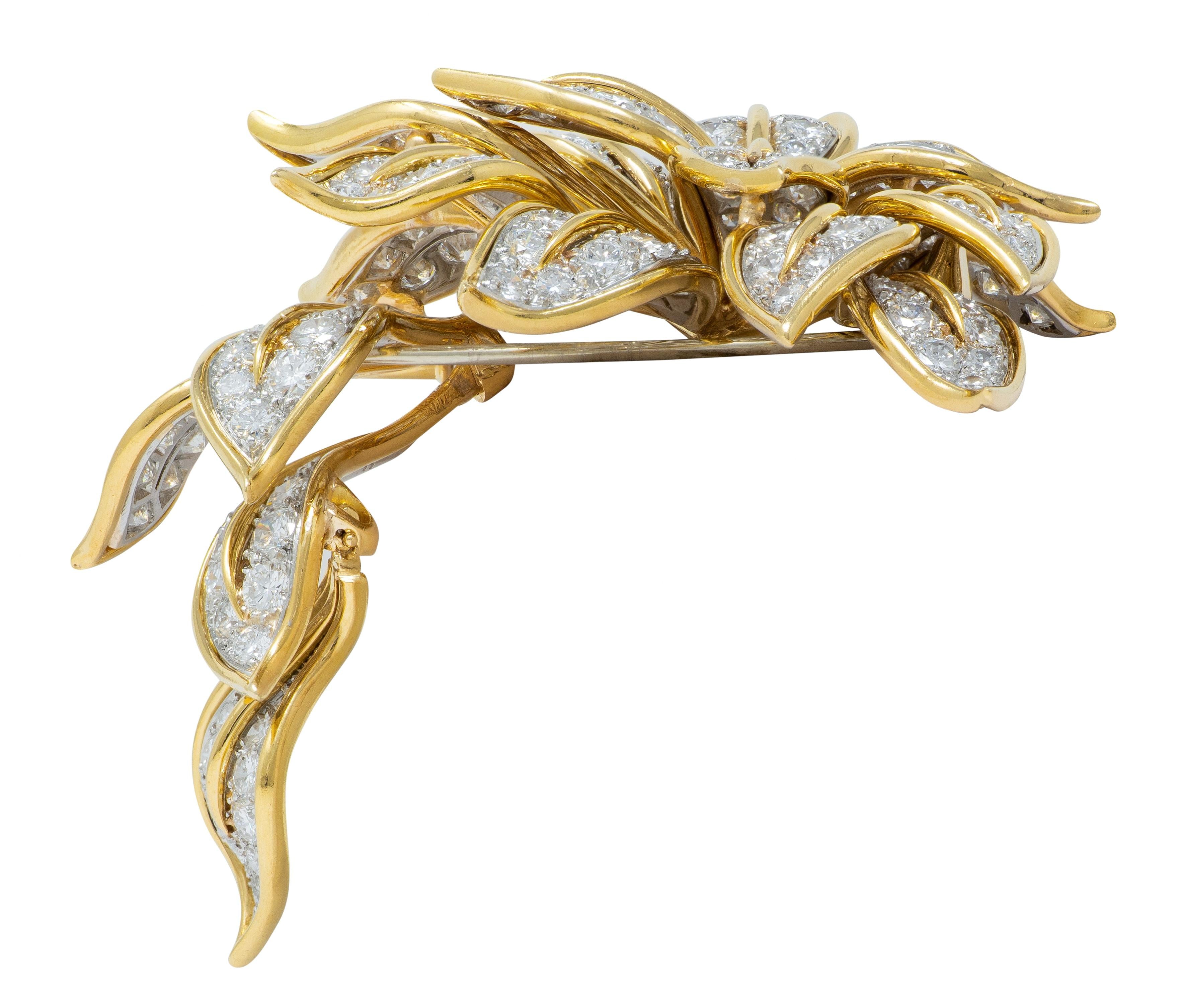 Van Cleef & Arpels 7.93 CTW Diamond 18 Karat Two-Tone Gold Vintage Flower Brooch