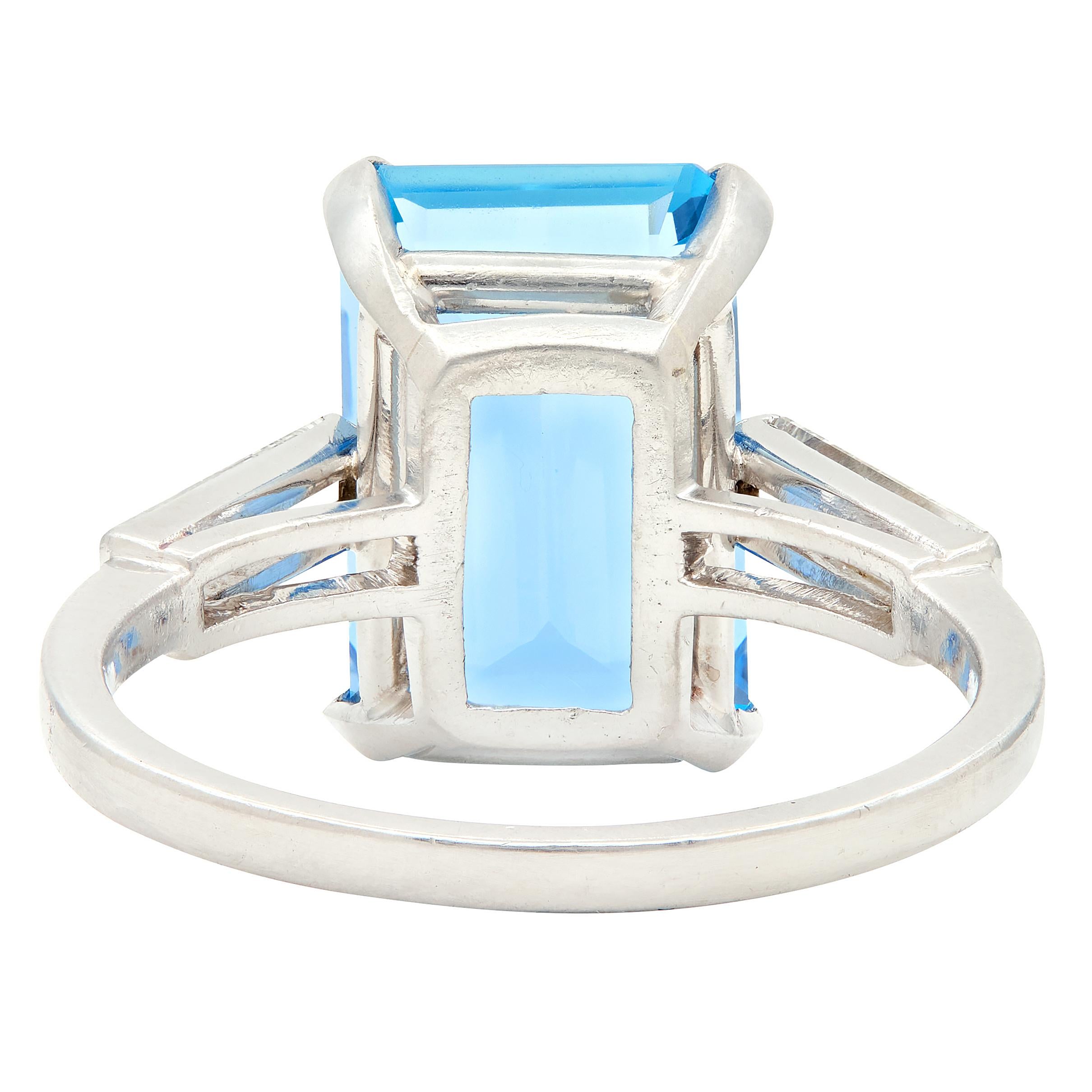 Mid-Century 5.25 CTW Aquamarine Diamond Platinum Vintage Cocktail Ring