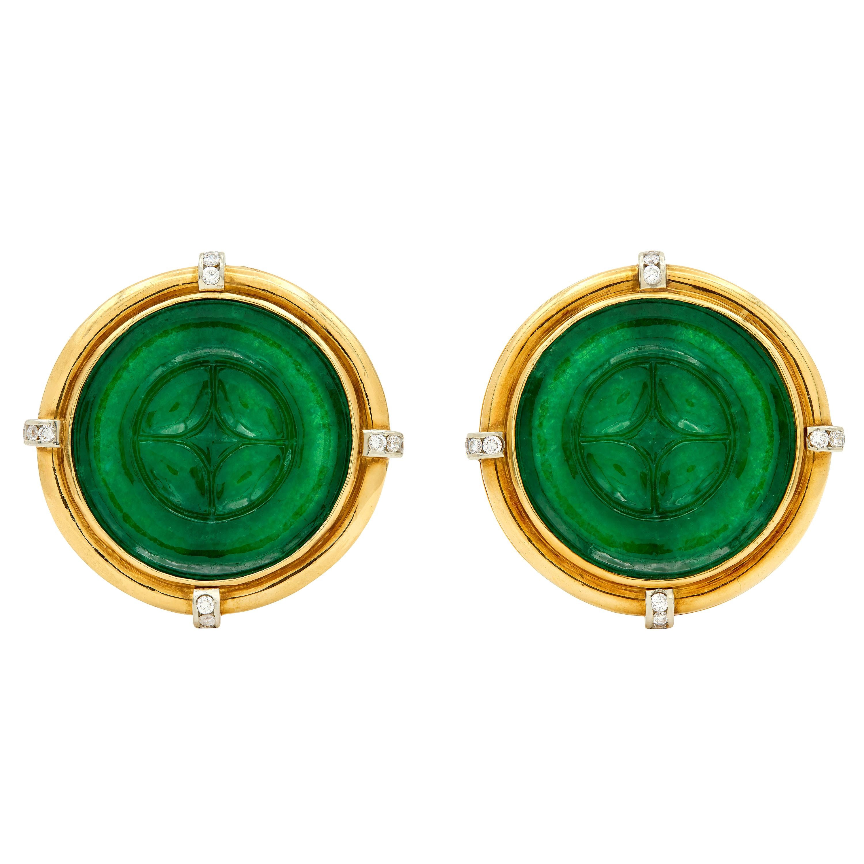 1960's Jade Diamond 18 Karat Two-Tone Gold Star Ear-Clip Earrings