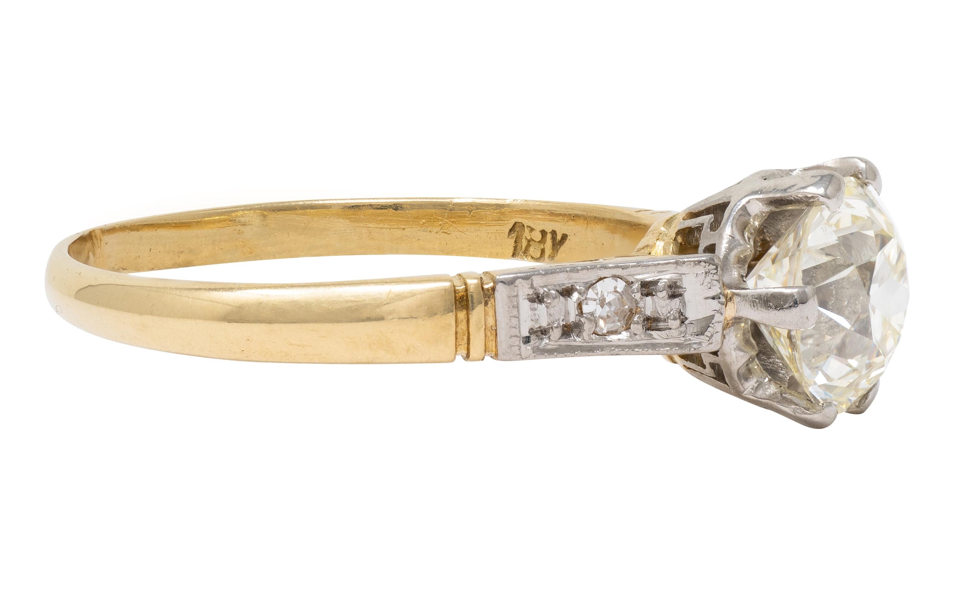 Art Deco Old European Cut Diamond Platinum 18K Gold Antique Engagement Ring