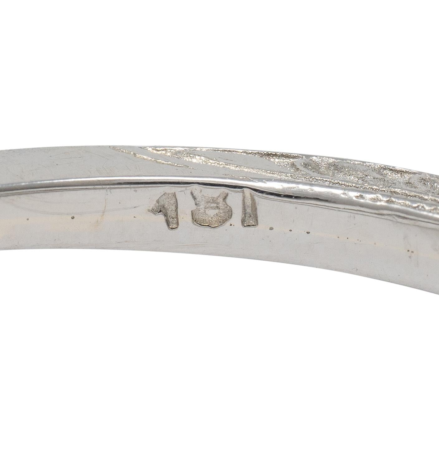 Art Deco 0.93 CTW Oval Cut Sapphire 18 Karat White Gold Vintage Lotus Ring