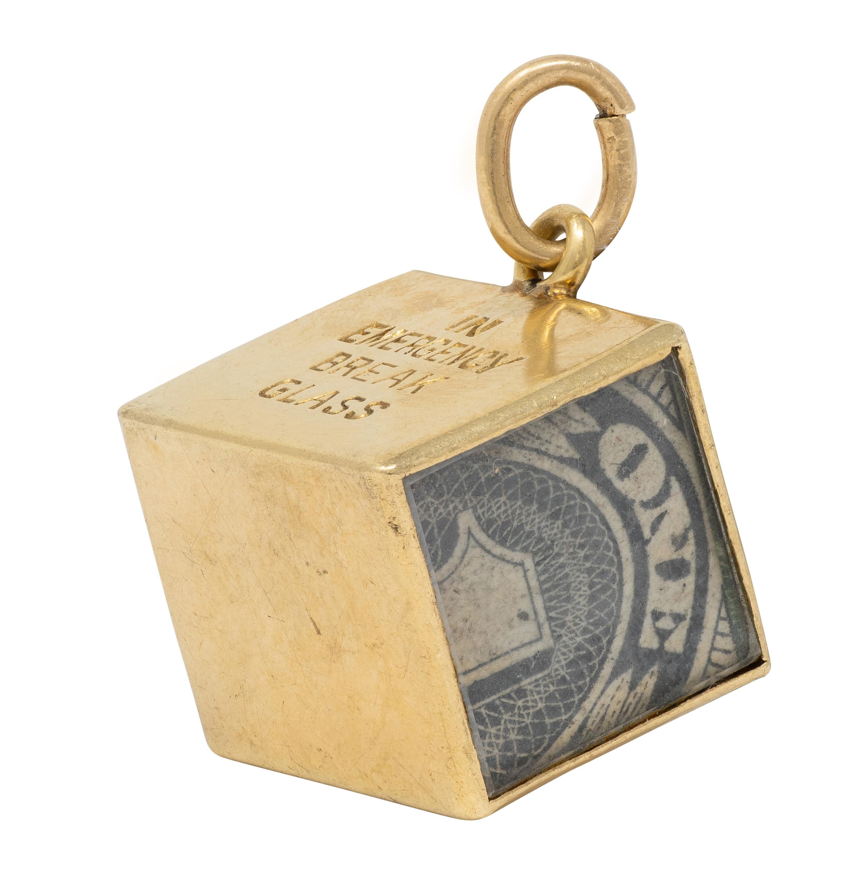 Cartier 14K Yellow Gold Retro 1940's IN EMERGENCY BREAK GLASS Dollar Bill Charm