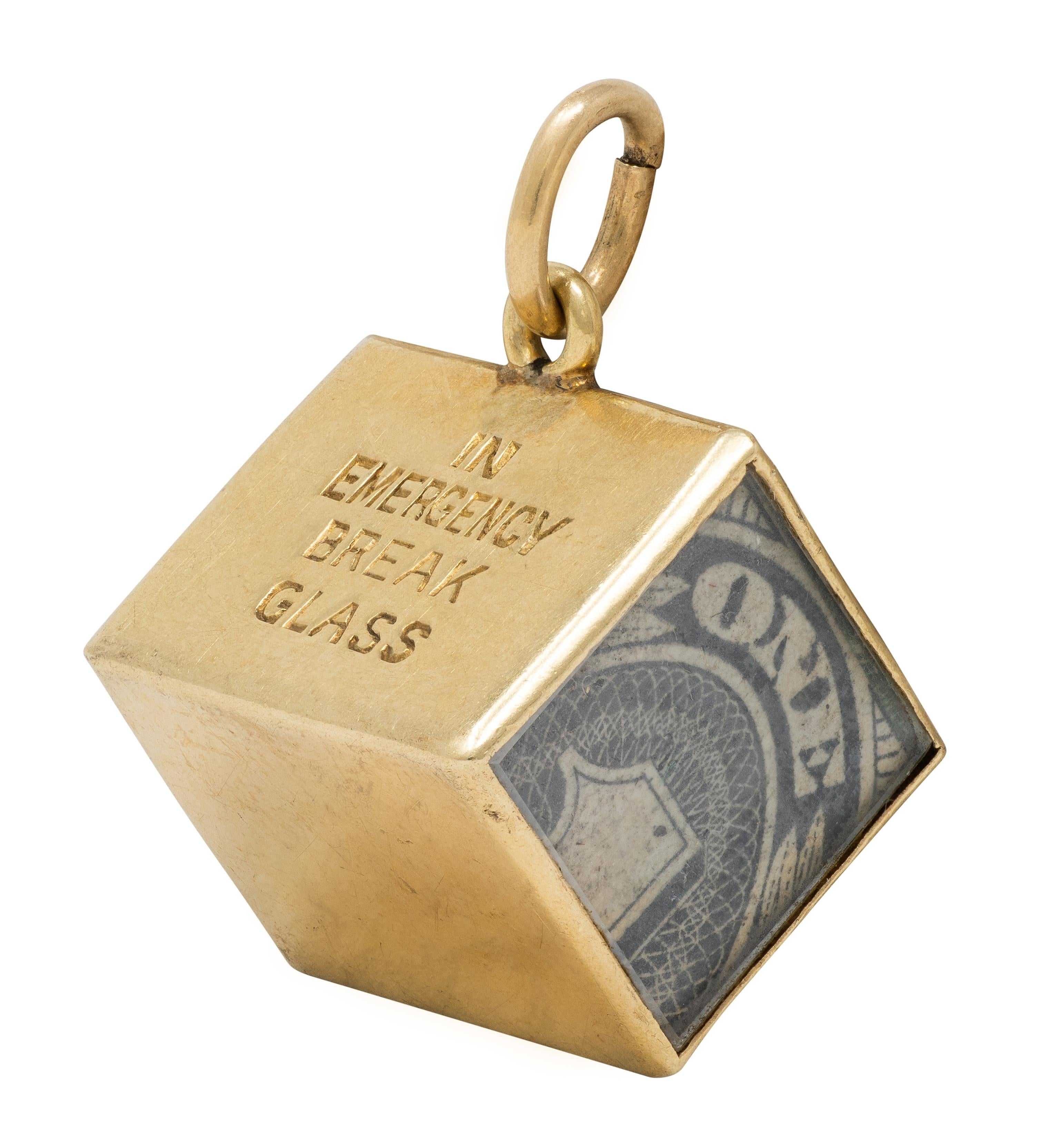 Cartier 14K Yellow Gold Retro 1940's IN EMERGENCY BREAK GLASS Dollar Bill Charm
