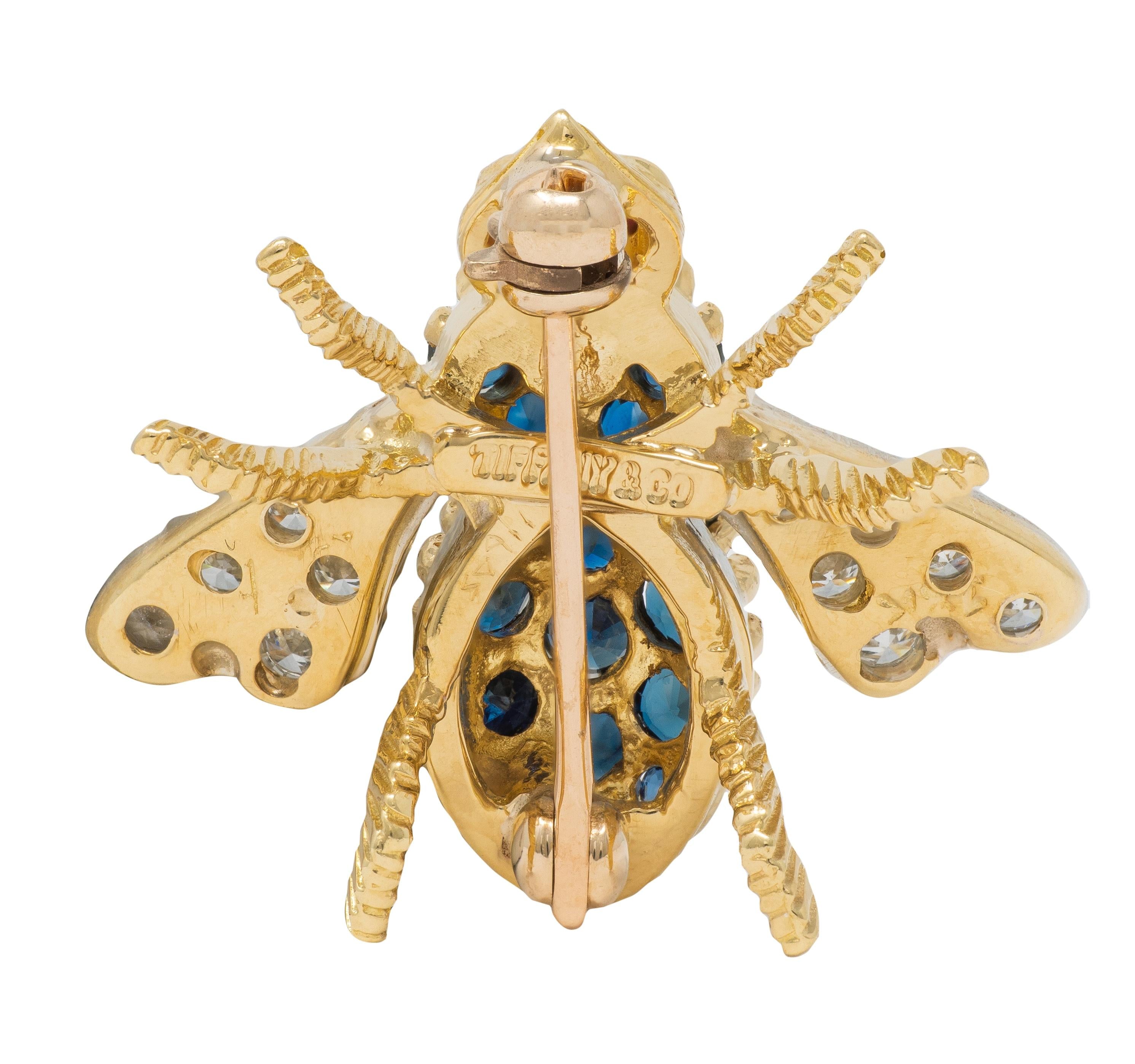 Tiffany & Co. 1960's Diamond Sapphire Ruby Platinum 18K Gold Vintage Bee Brooch
