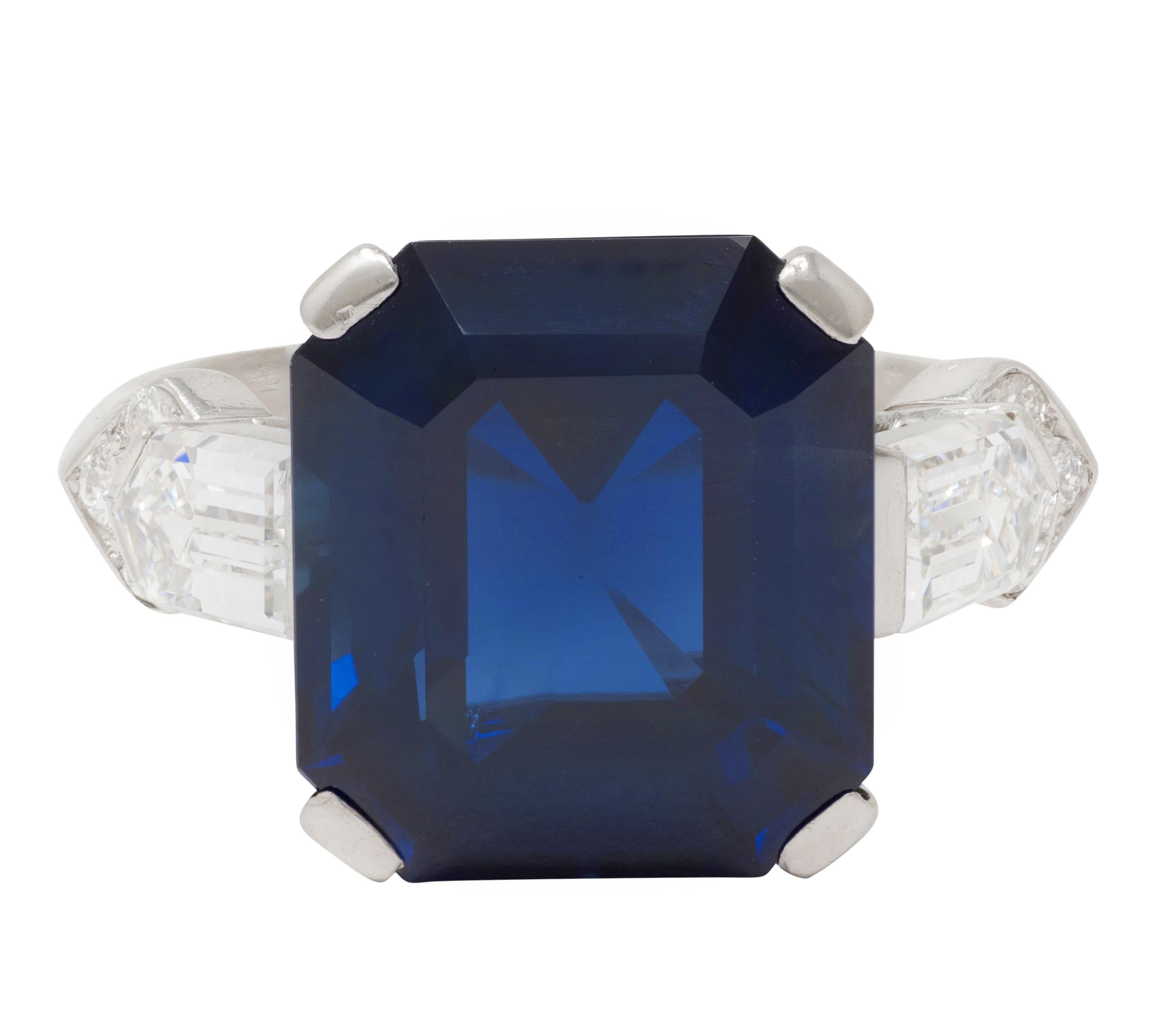 Mid-Century 9.28 CTW No Heat Sapphire Diamond Vintage Cocktail Ring AGL