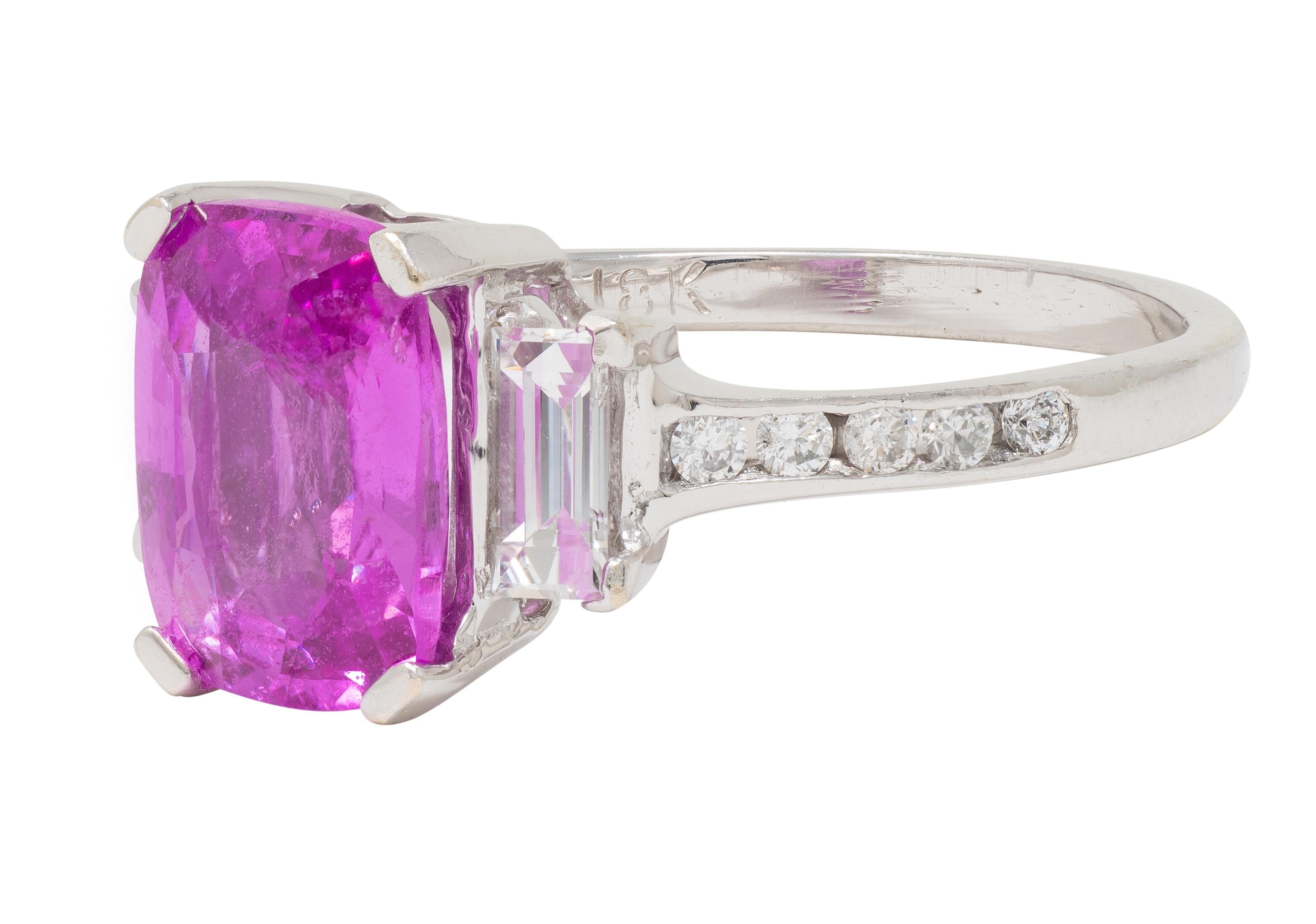 Contemporary 3.35 CTW Madagascar Pink Sapphire Diamond 18K White Gold Ring GIA