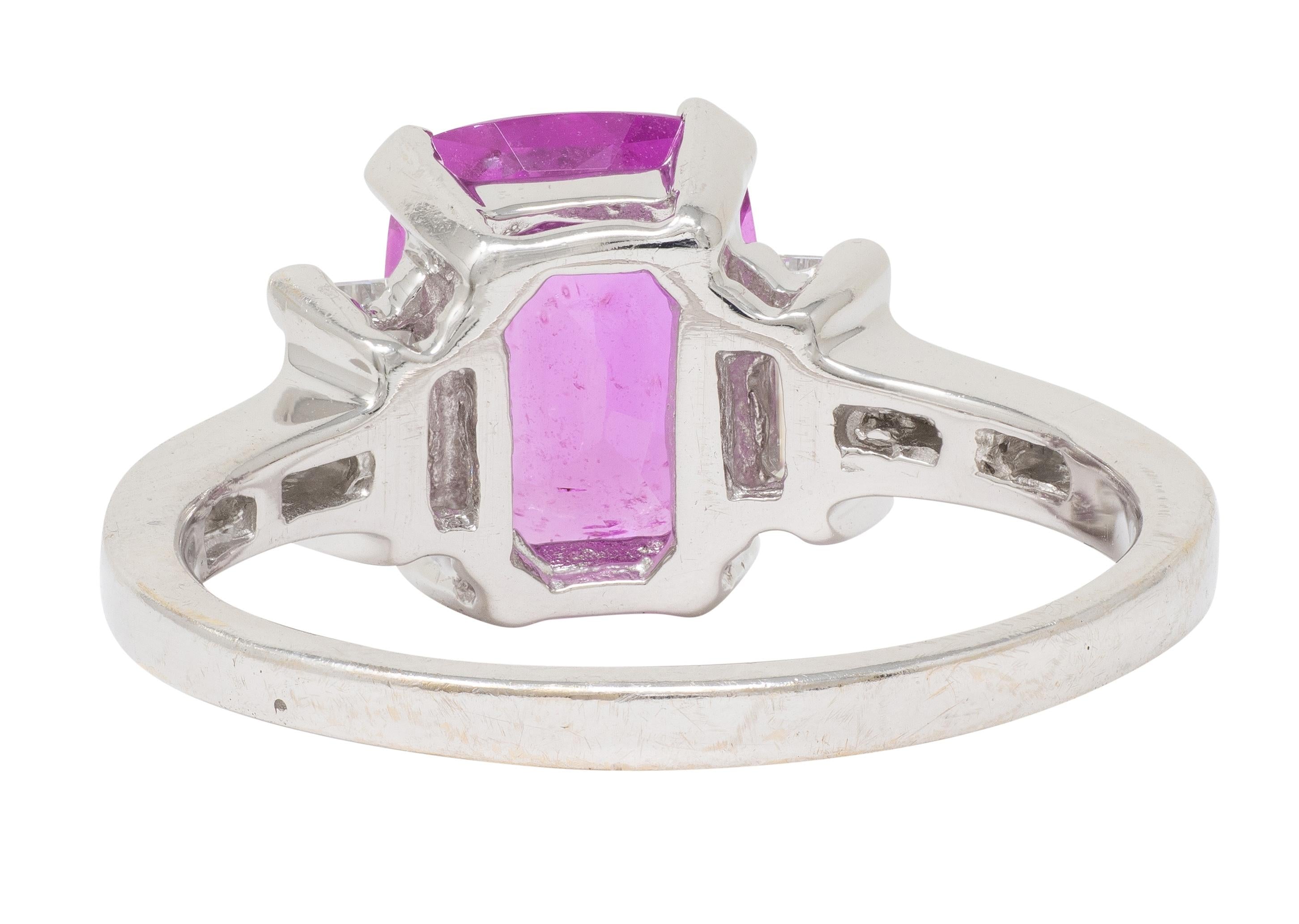 Contemporary 3.35 CTW Madagascar Pink Sapphire Diamond 18K White Gold Ring GIA