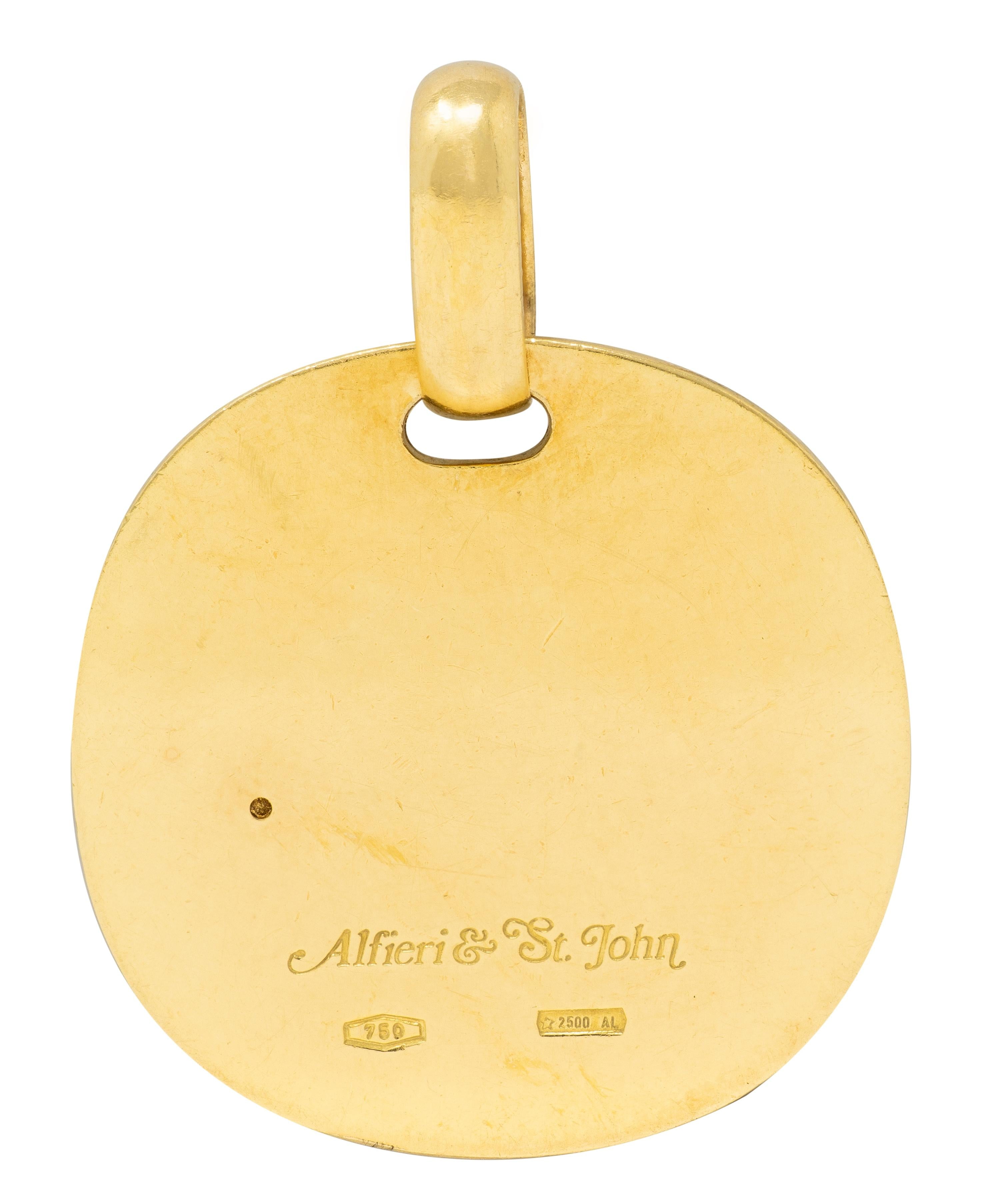 Alfieri & St. John 2000's Enamel Diamond 18 Karat Gold Flying Geese Pendant