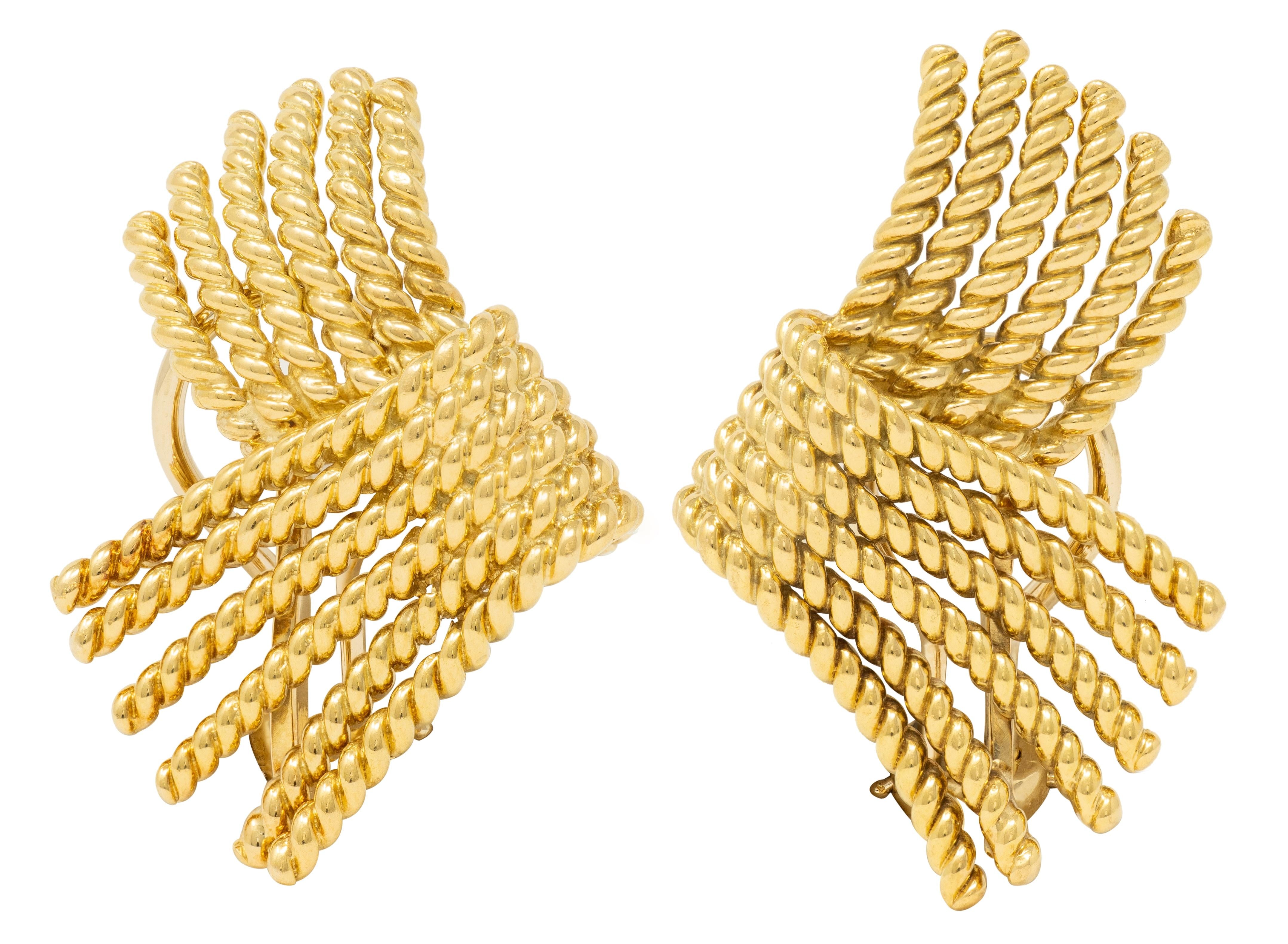 Schlumberger Tiffany & Co. 1960 18K Gold Vintage Fanning Rope Ear-Clip Earrings