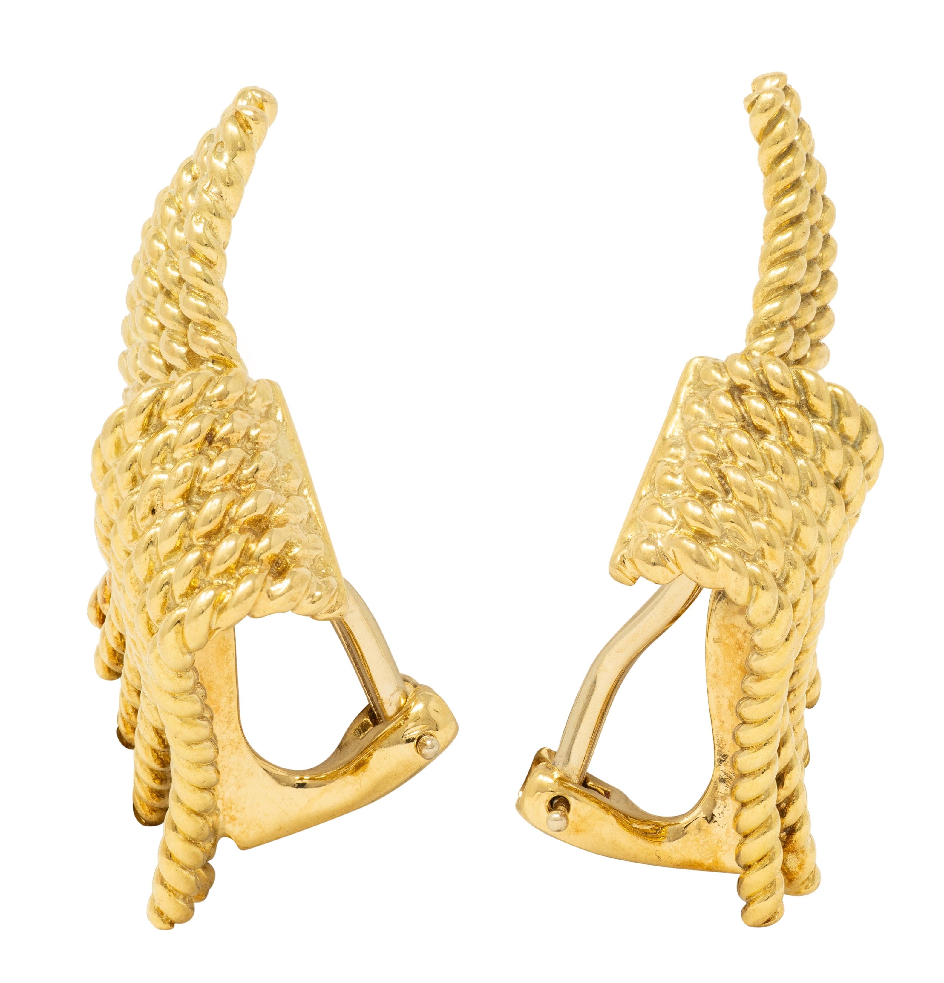 Schlumberger Tiffany & Co. 1960 18K Gold Vintage Fanning Rope Ear-Clip Earrings