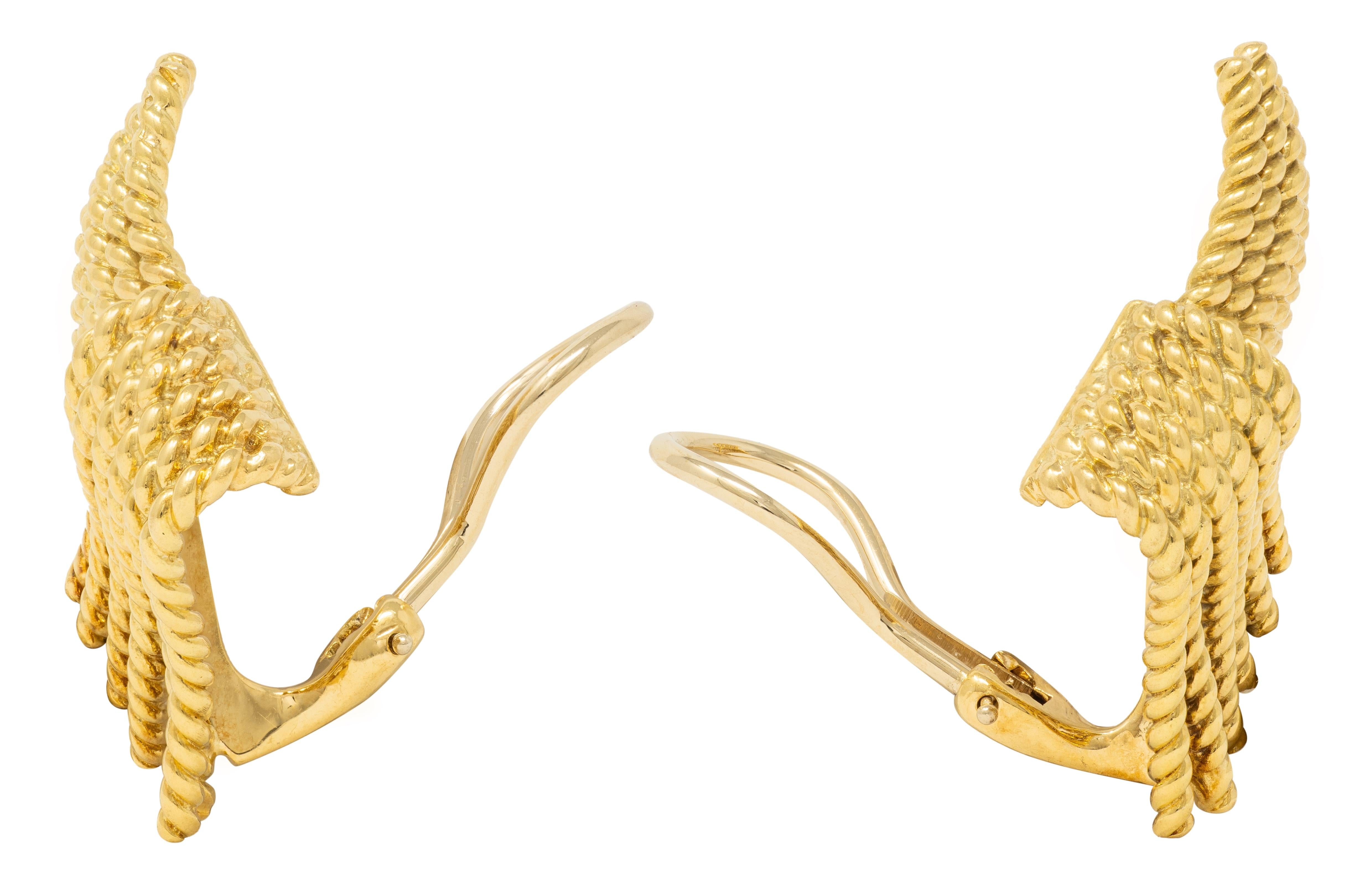 Schlumberger Tiffany & Co. 1960 18K Gold Vintage Fanning Rope Ear-Clip Earrings
