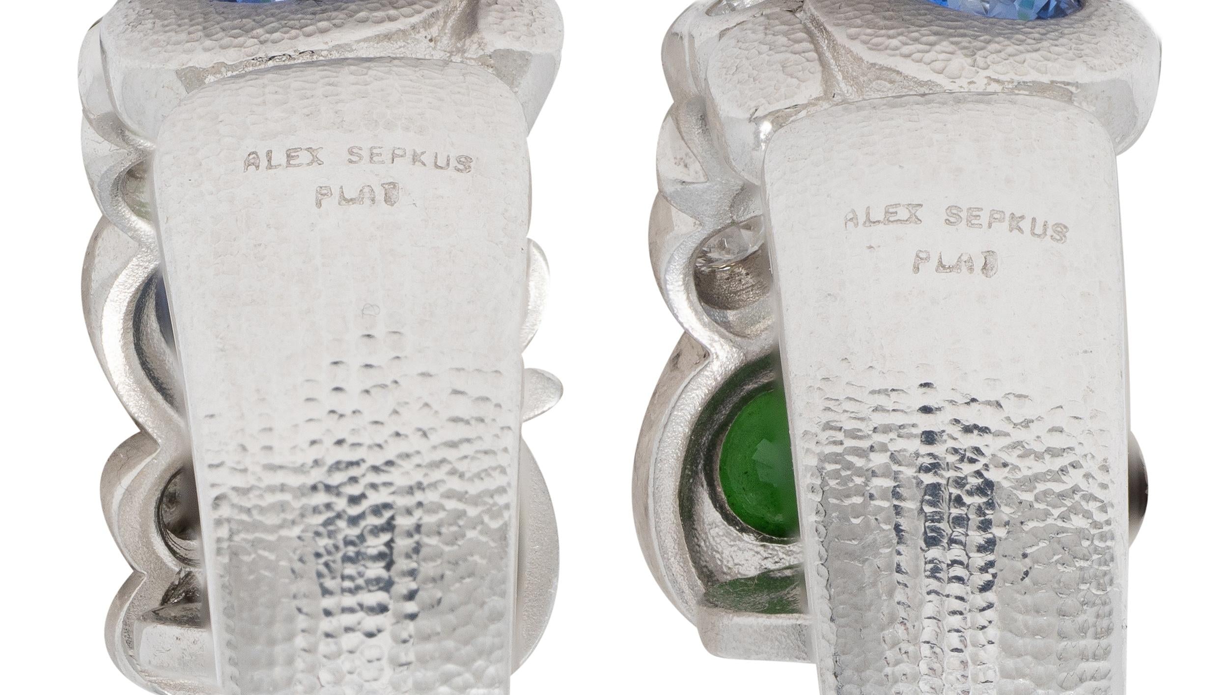 Alex Sepkus Contemporary Diamond Multi-Gem Platinum Candy J-Hoop Earrings