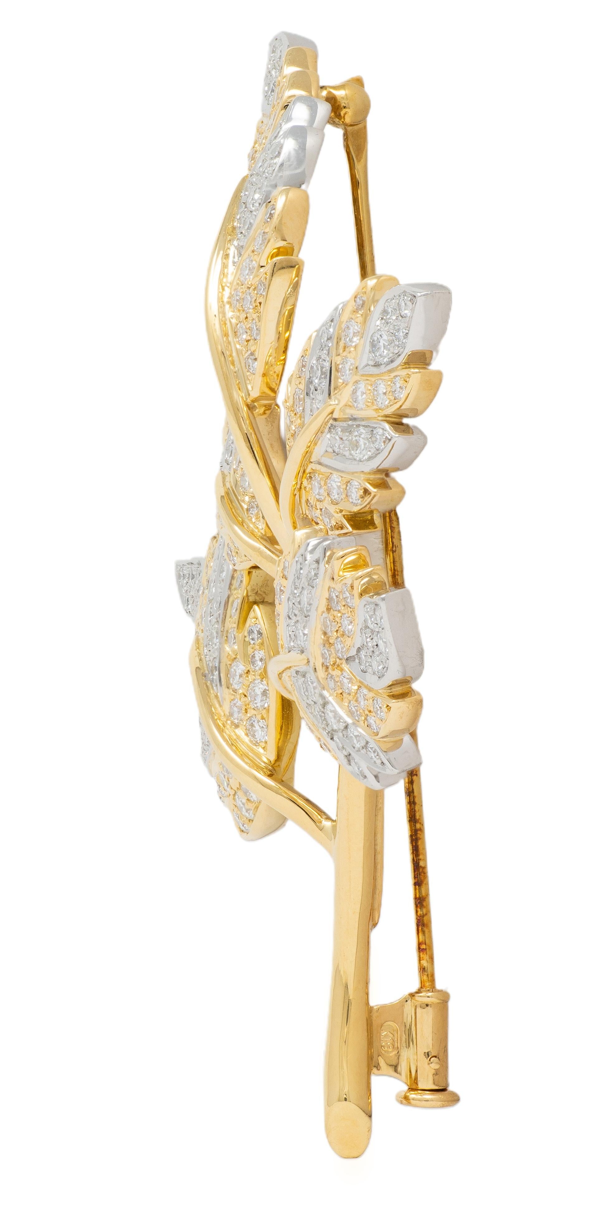 Schlumberger Tiffany & Co. Diamond Platinum 18 Karat Yellow Gold 5 Leaf Brooch