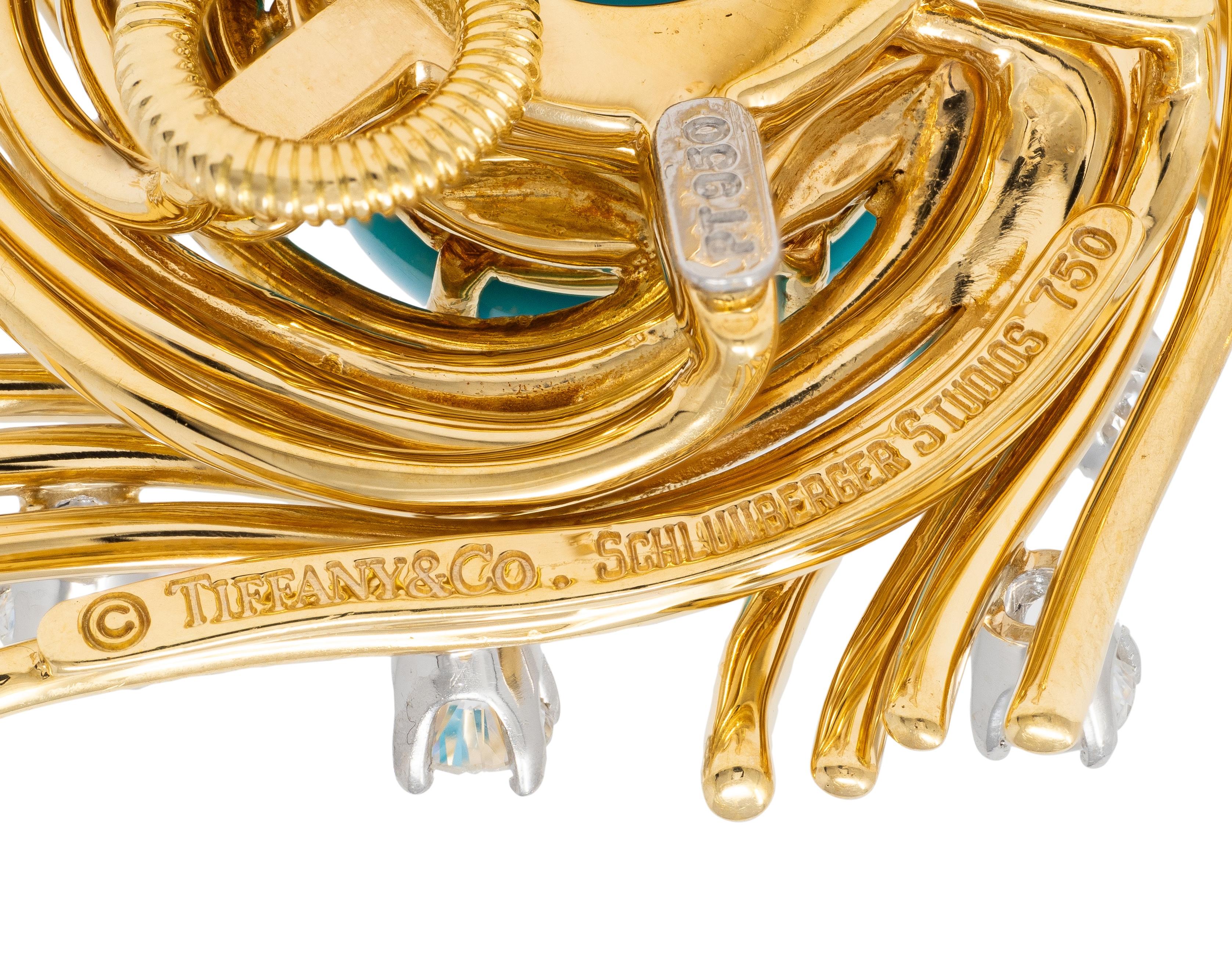 Schlumberger Tiffany & Co. Turquoise Diamond Platinum 18K Vintage Nest Earrings