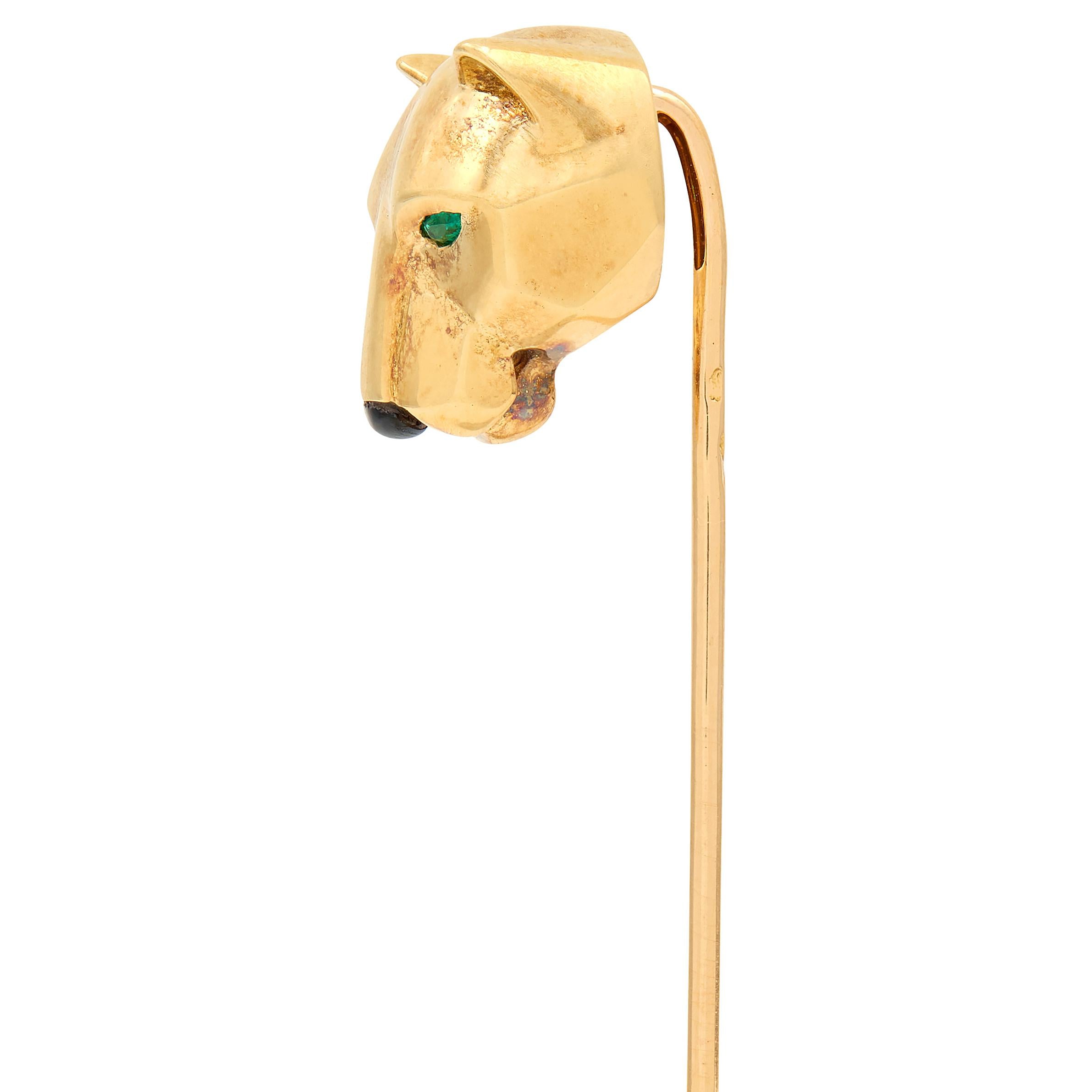 Cartier Emerald Onyx 18 Karat Yellow Gold Panther Stickpin
