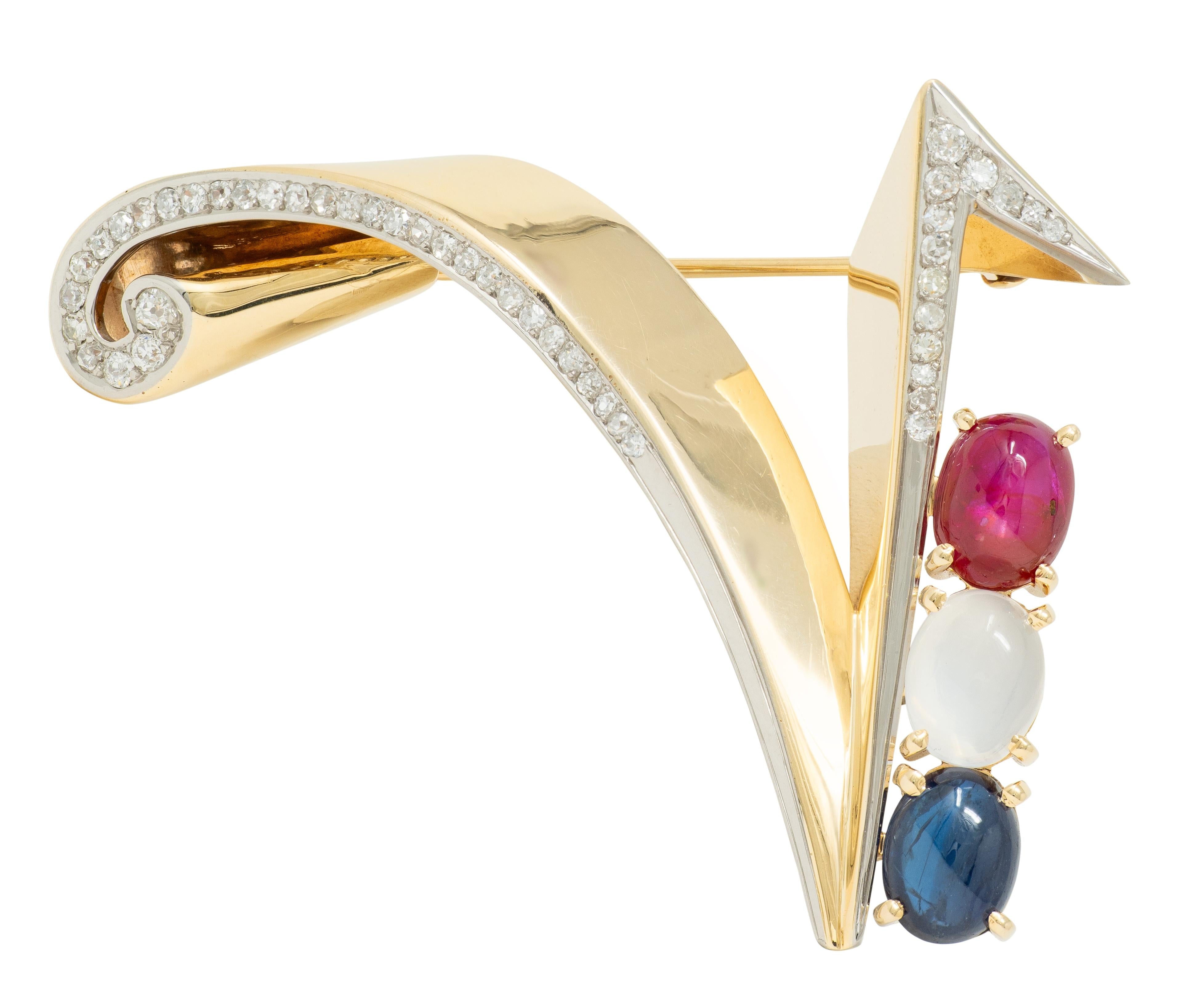 Traebert & Hoeffer Mauboussin 1945 Multi-Gem 14K Gold Vintage Victory Brooch