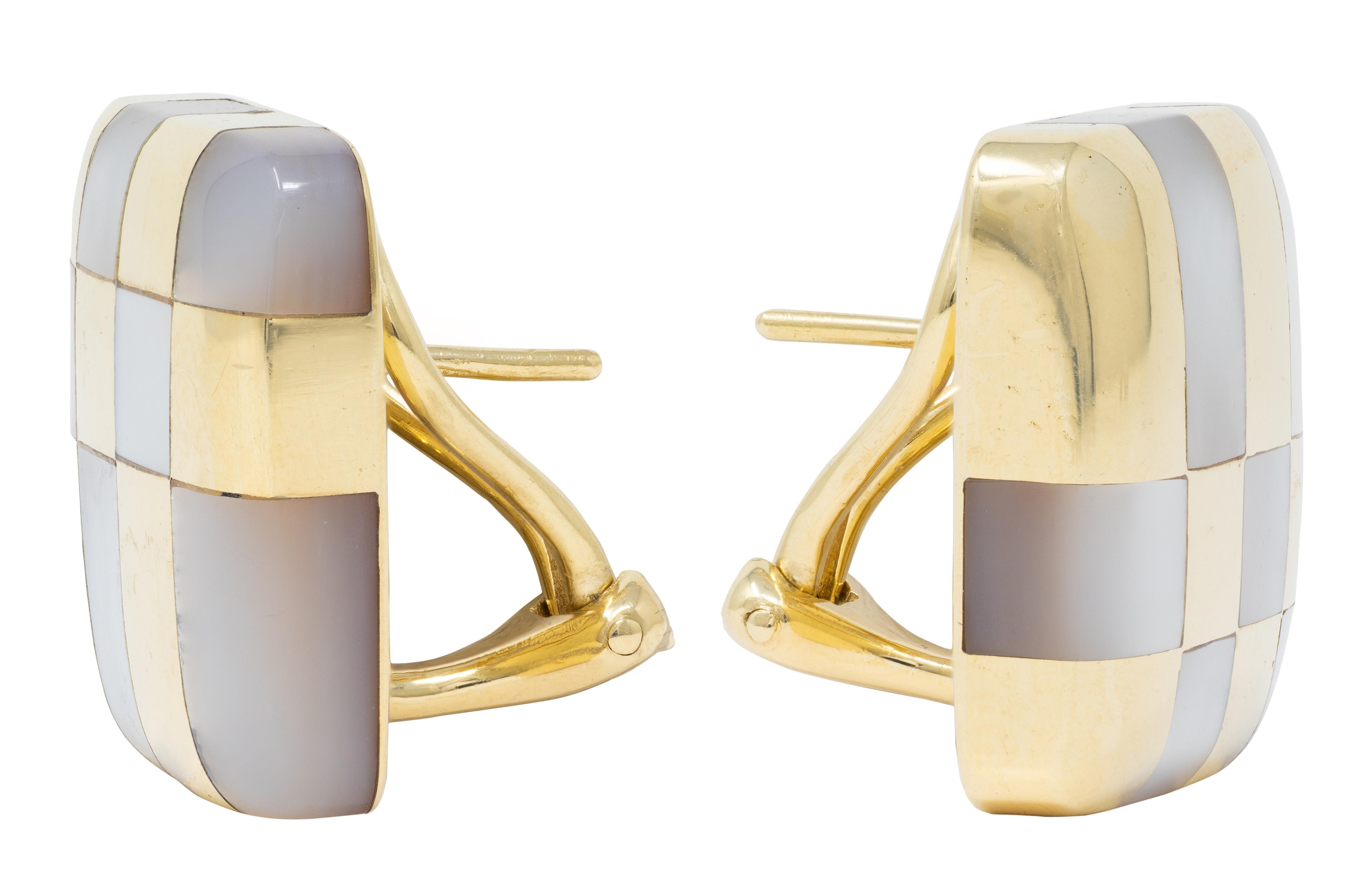 Tiffany & Co Angela Cummings 1982 Pearl 18K Vintage Inlay Checkered Earrings