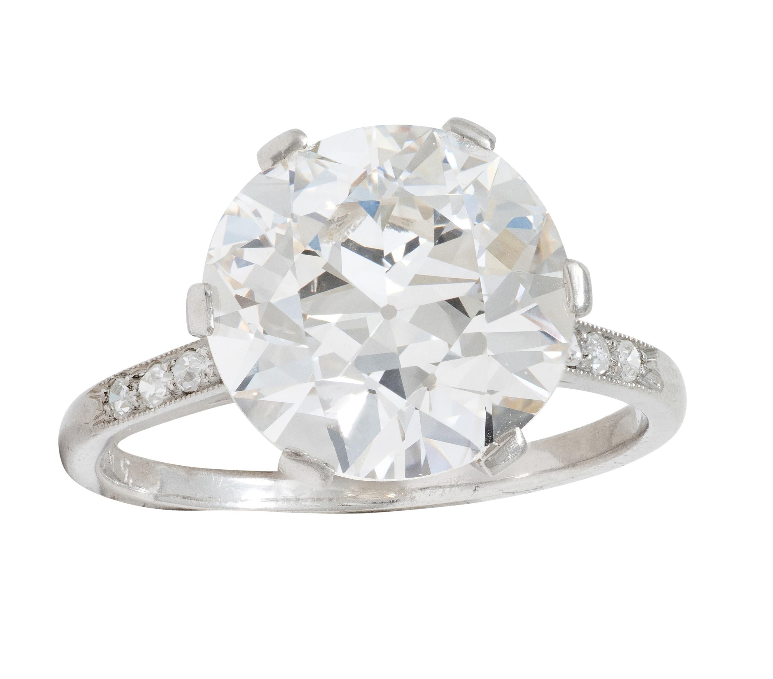French Art Deco 5.12 CTW Diamond Platinum Foliate Vintage Engagement Ring GIA