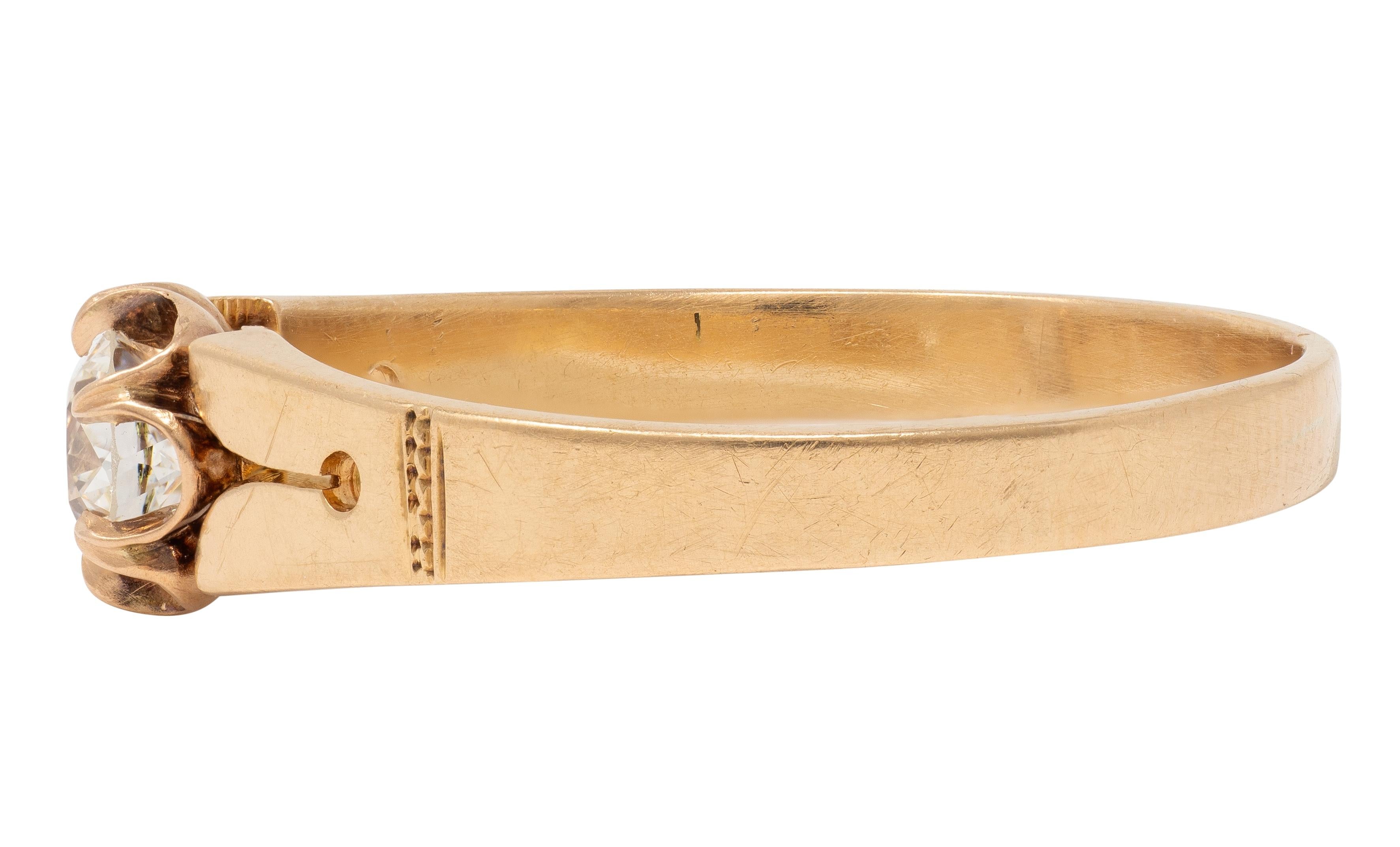 Victorian 0.32 Old Mine Cut Diamond 14K Gold Antique Belcher Engagement Ring