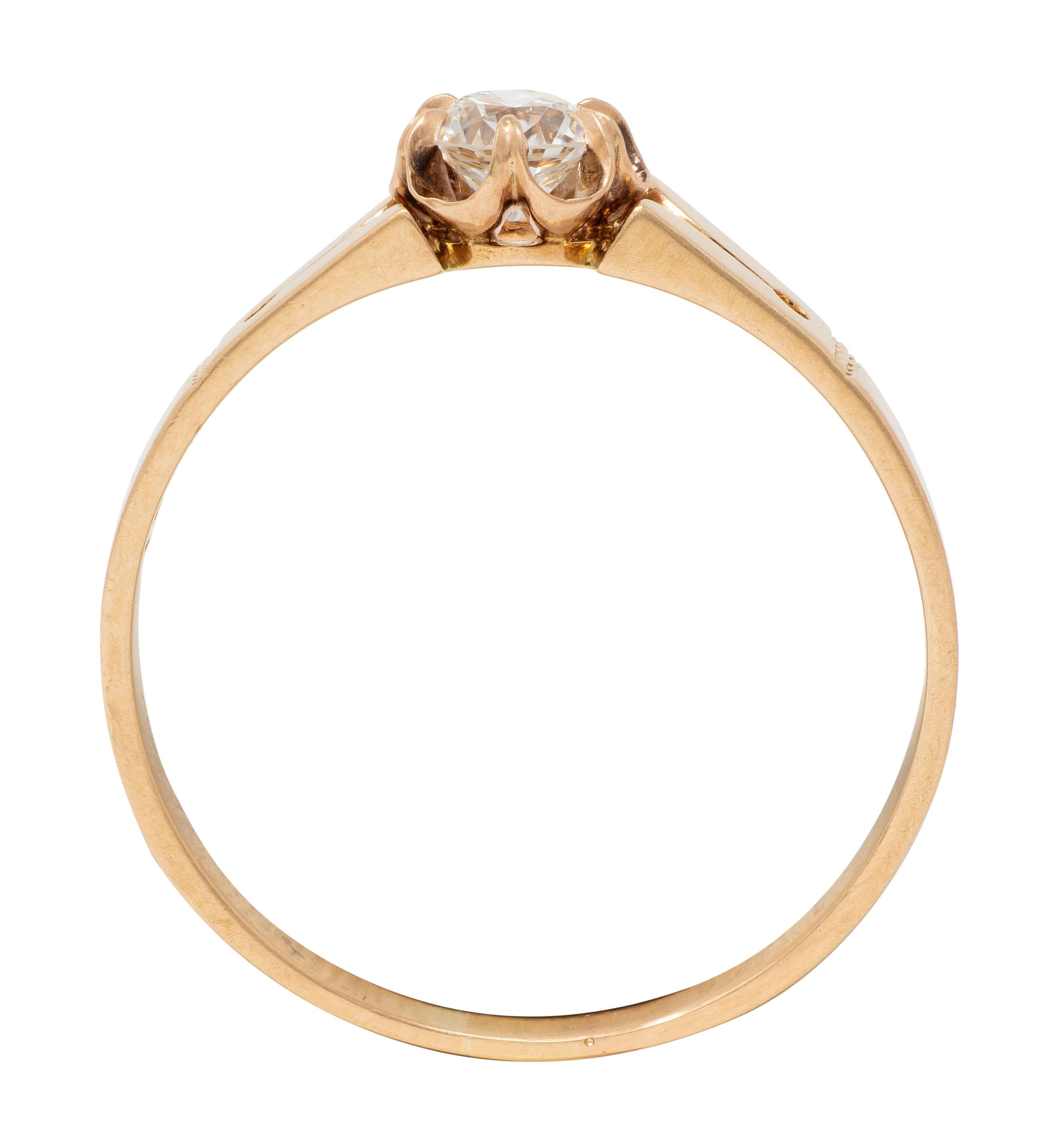 Victorian 0.32 Old Mine Cut Diamond 14K Gold Antique Belcher Engagement Ring