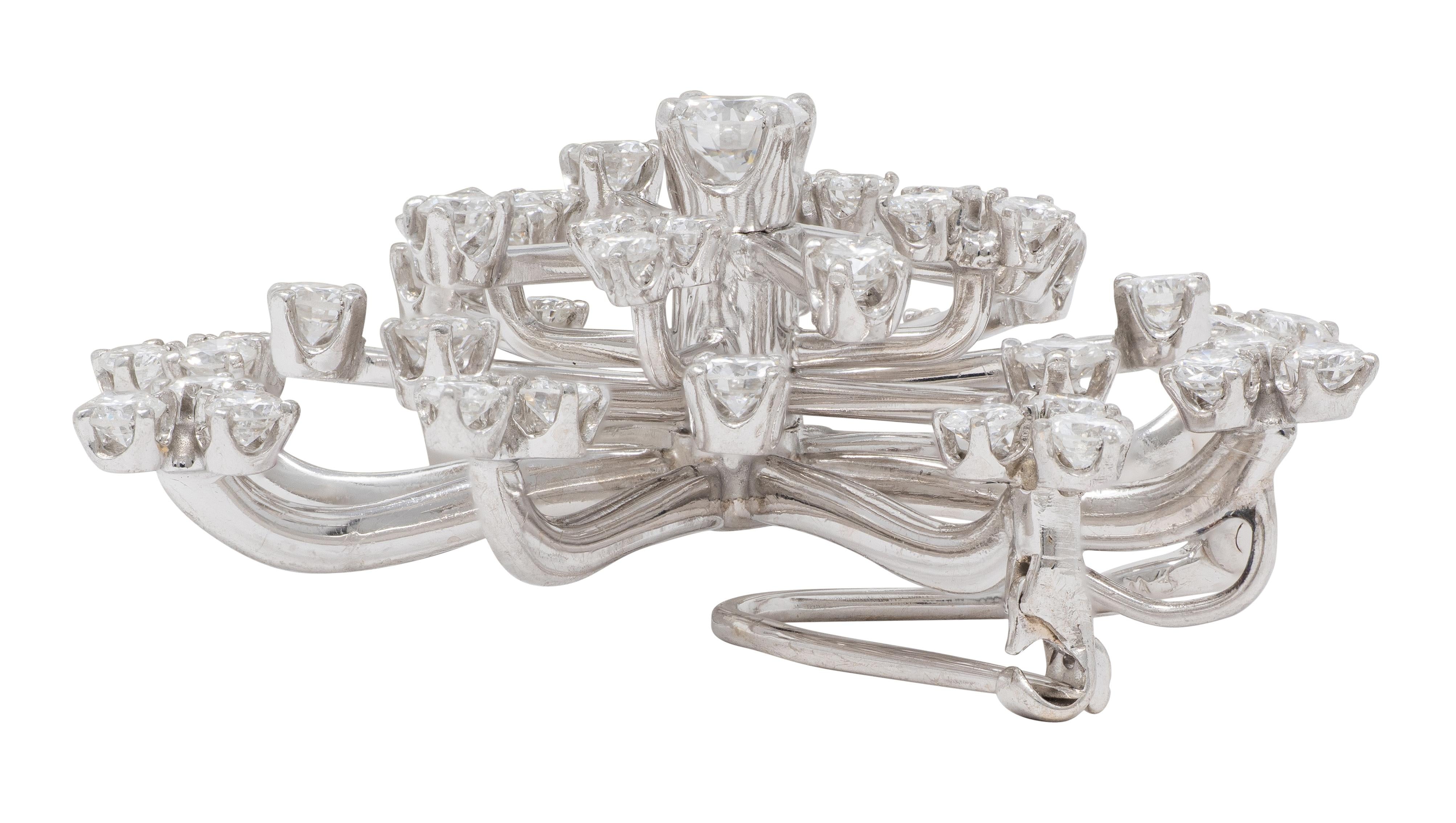 1960's Diamond Platinum Vintage Starburst Snowflake Pendant Brooch