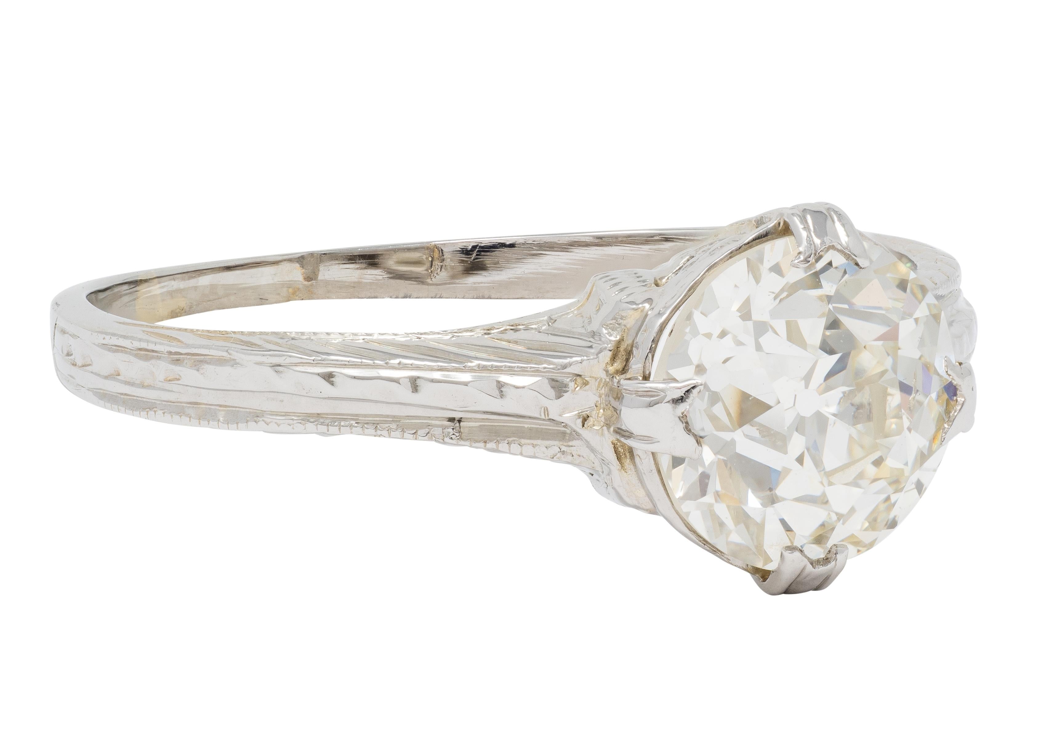 Art Deco European Diamond 18 Karat White Gold Antique Fanning Engagement Ring