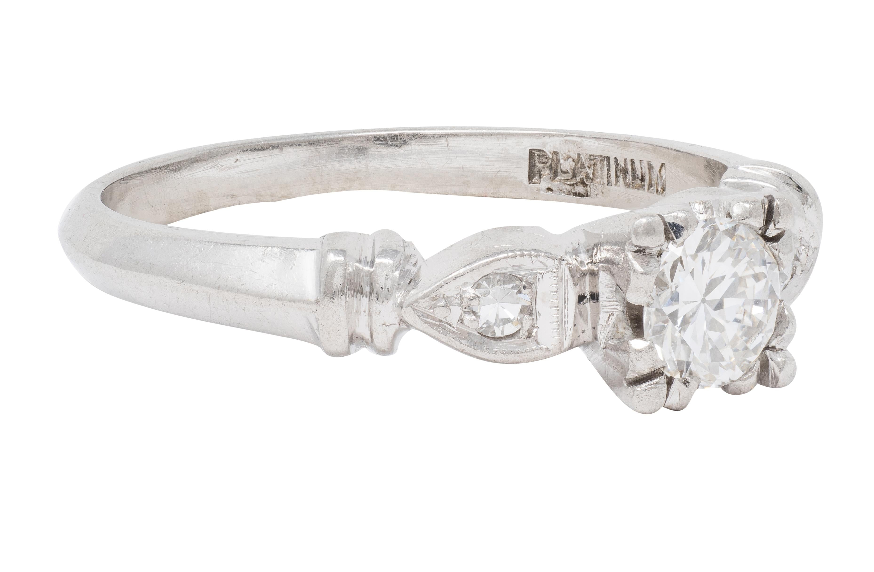 Retro 0.38 CTW Transitional Diamond Platinum Vintage Knife Edge Engagement Ring