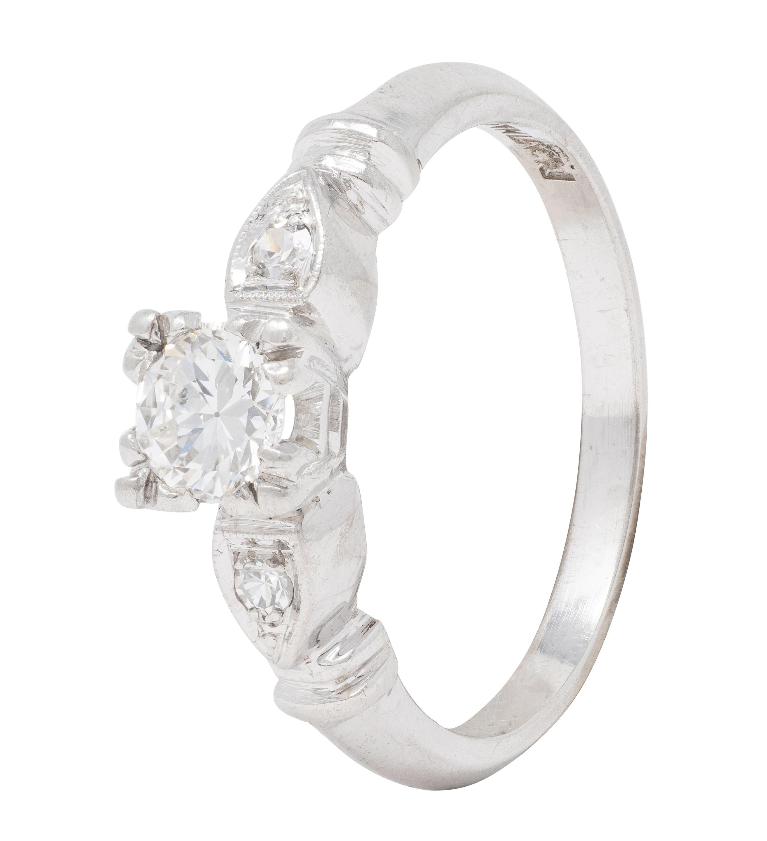 Retro 0.38 CTW Transitional Diamond Platinum Vintage Knife Edge Engagement Ring