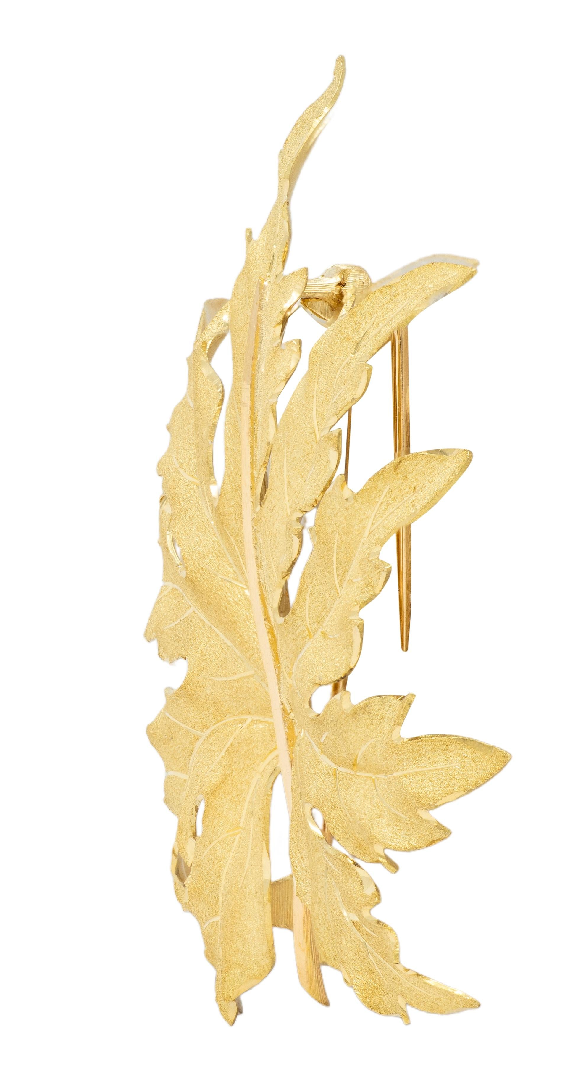 Buccellati 1960's 18K Two-Tone Yellow White Gold Vintage Segrinato Leaf Brooch