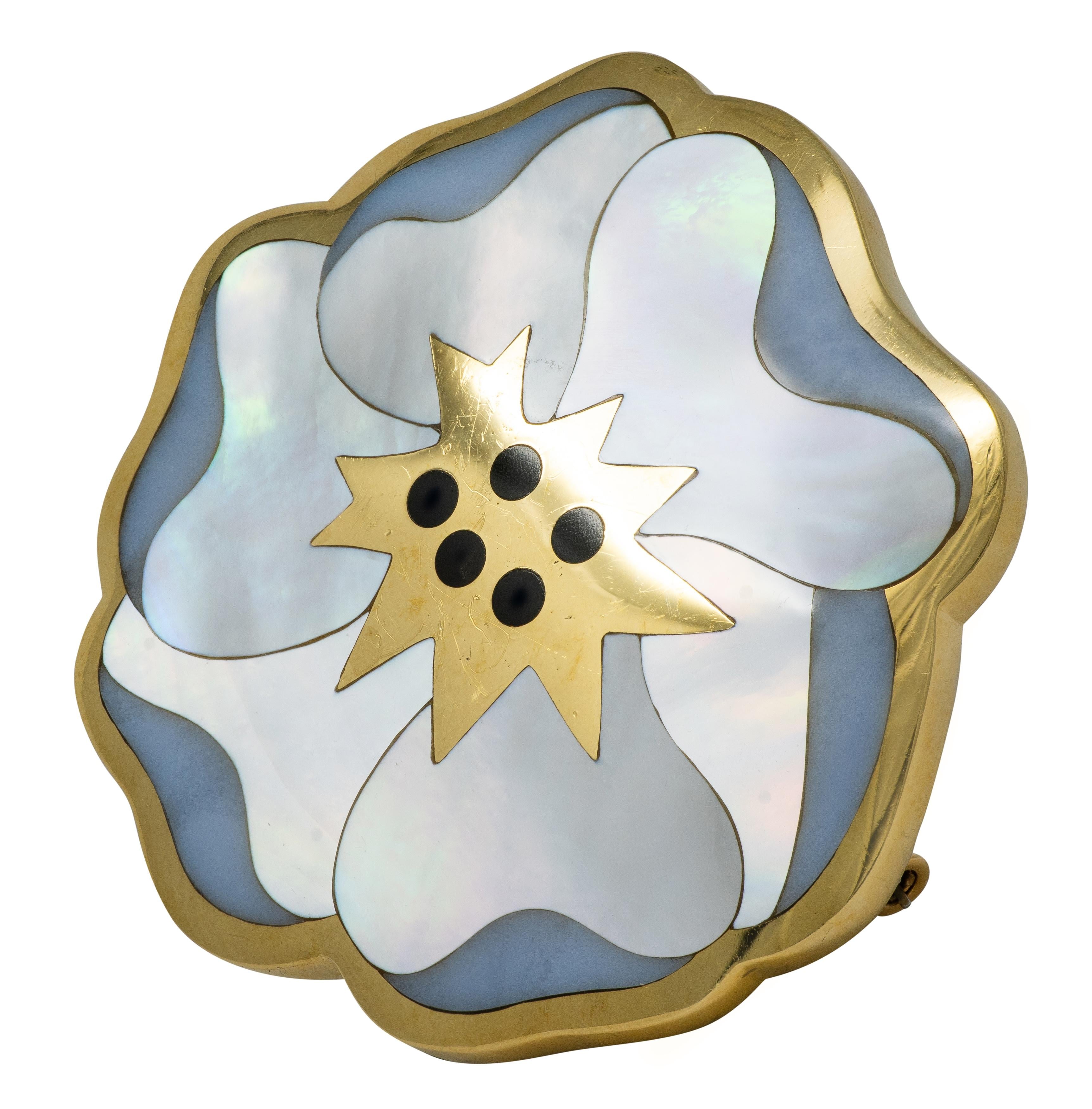 Angela Cummings Tiffany & Co. Multi-Gem Inlay 18K Vintage Poppy Flower Brooch