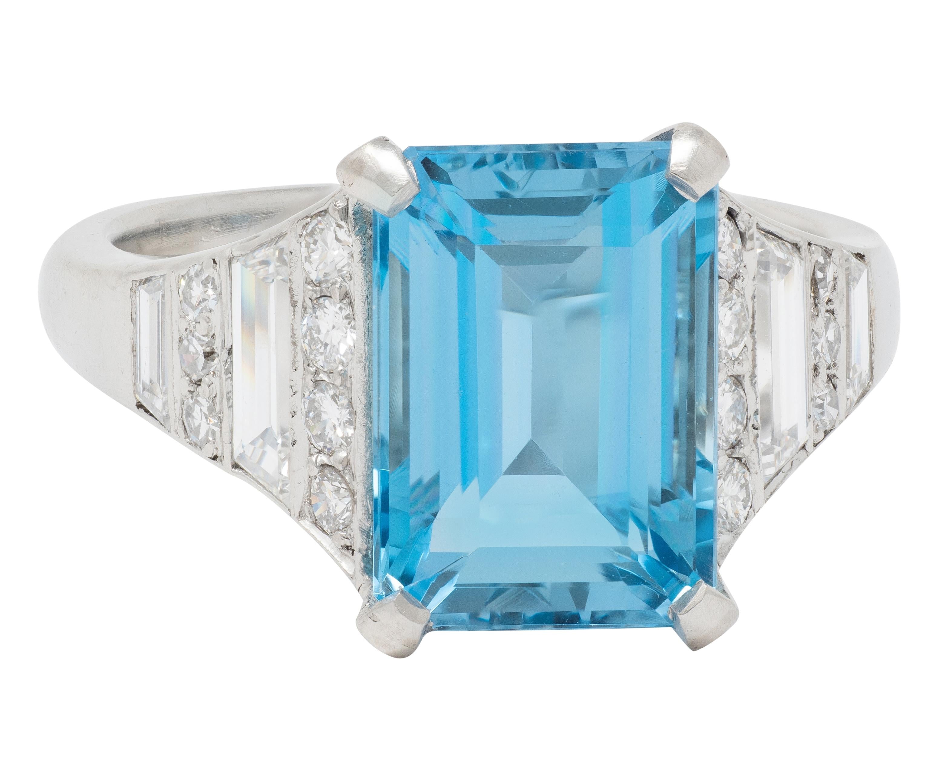 Mid-Century 4.60 CTW Aquamarine Diamond Platinum Vintage Cocktail Ring