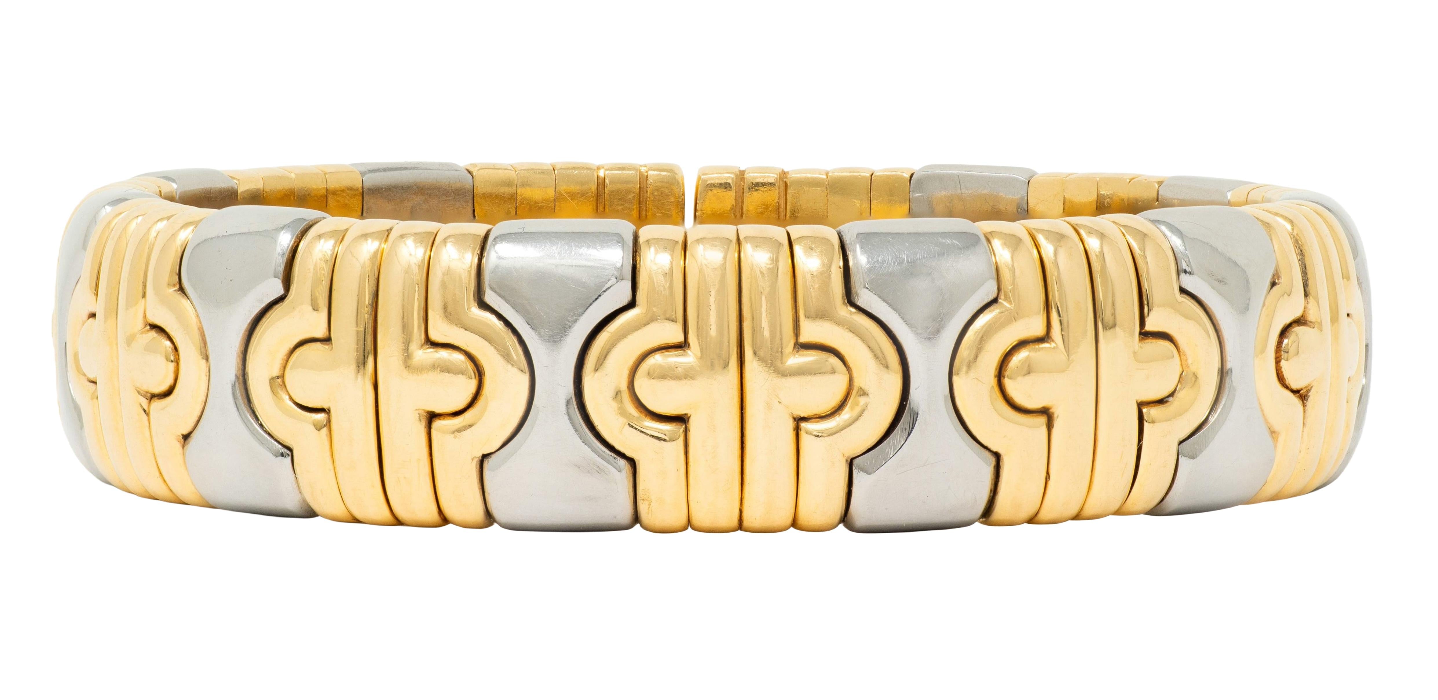Bulgari 1980's 18 Karat Yellow Gold Steel Parentesi Cuff Bracelet