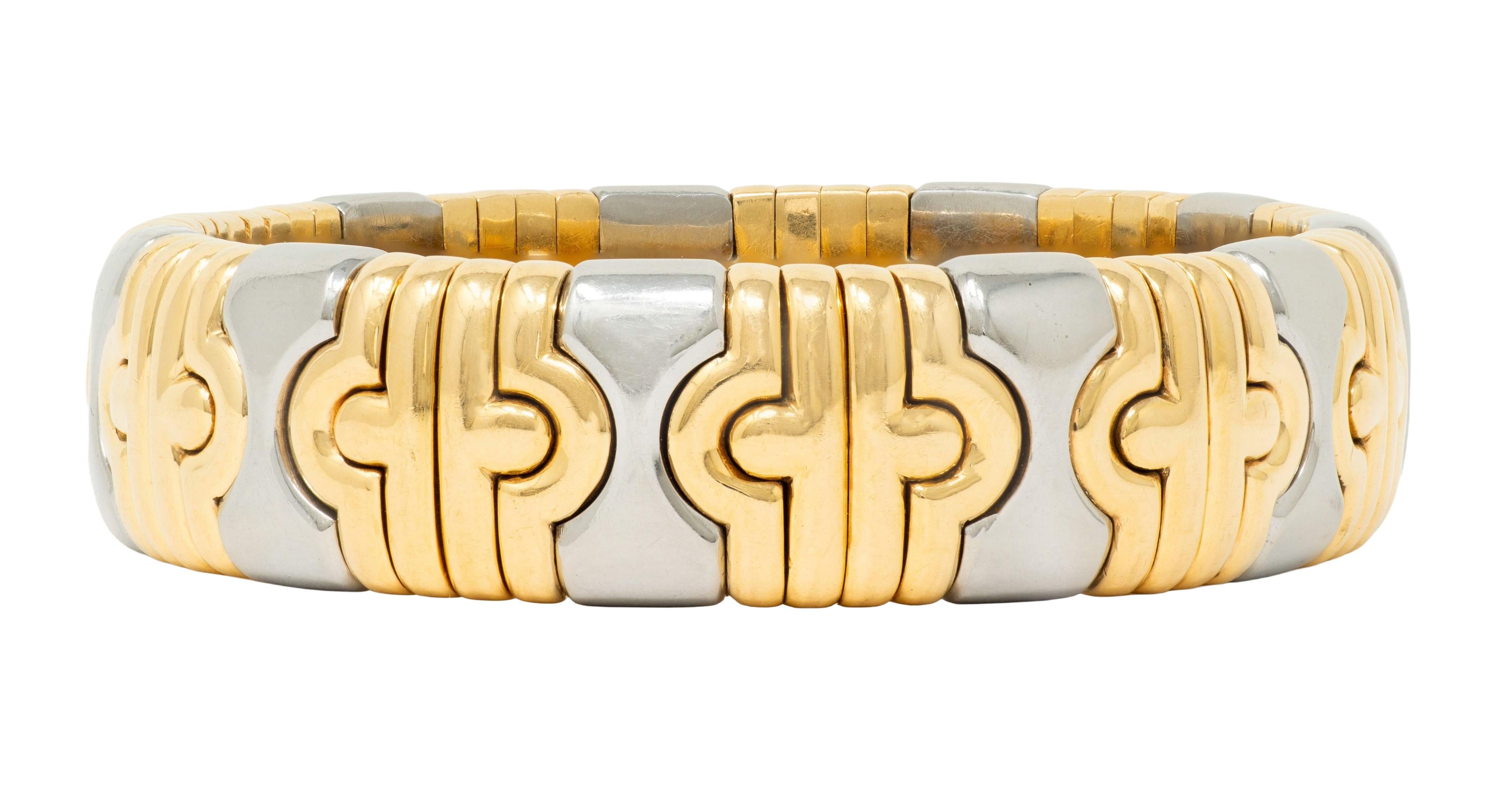 Bulgari 1980's 18 Karat Yellow Gold Steel Parentesi Cuff Bracelet