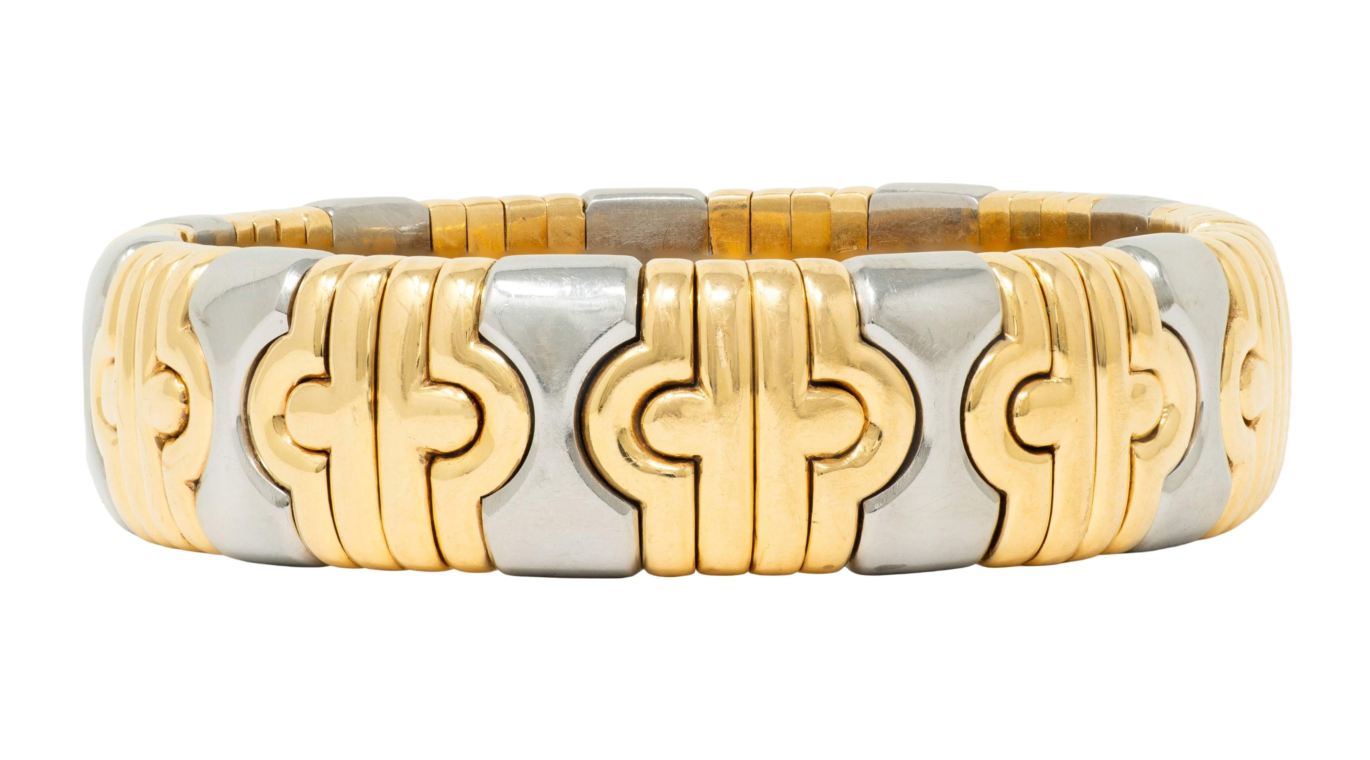 Bulgari 1980's 18 Karat Yellow Gold Steel Parentesi Cuff Bracelet