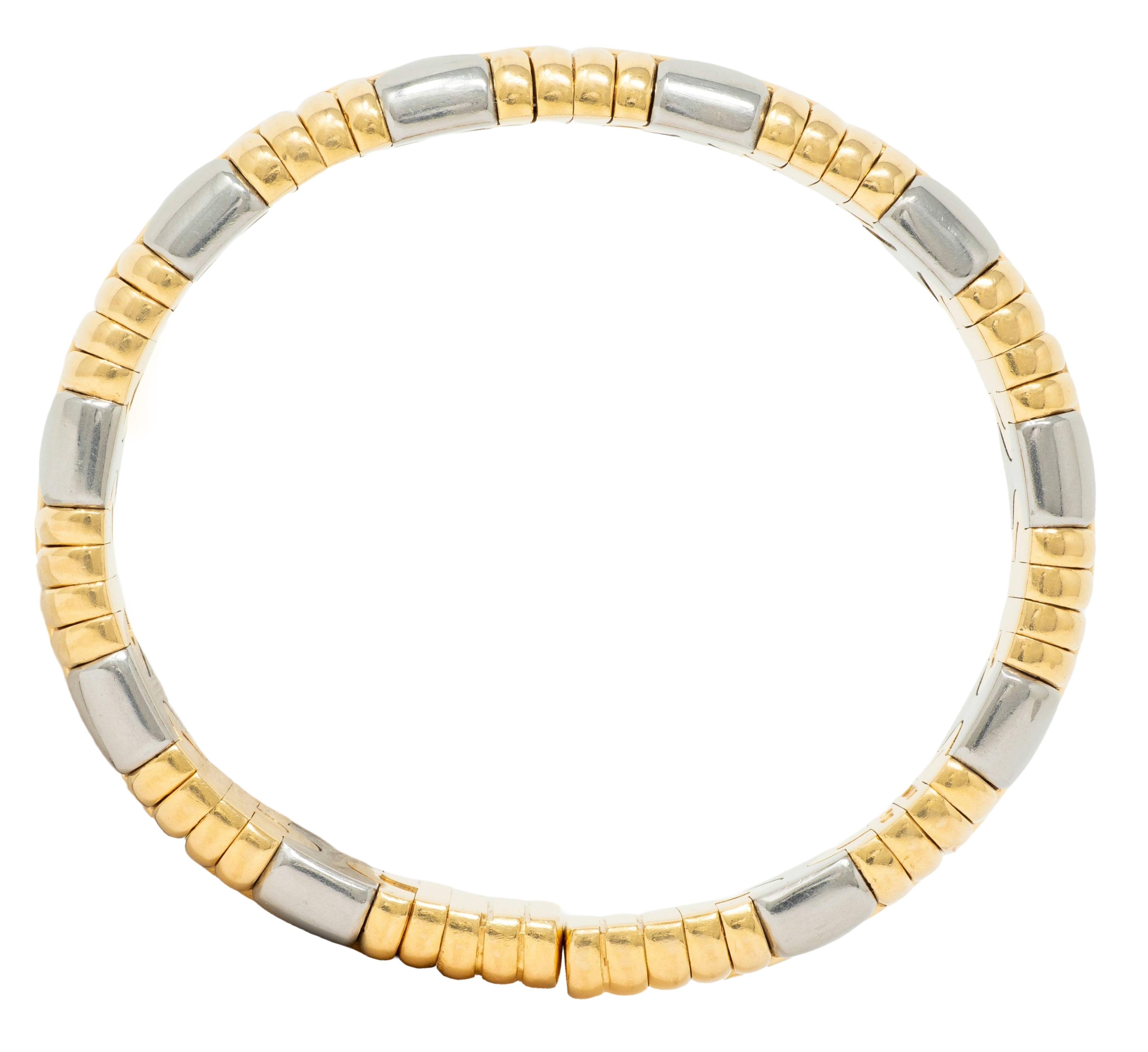 Bulgari 1980's 18 Karat Yellow Gold Steel Parentesi Cuff Bracelet