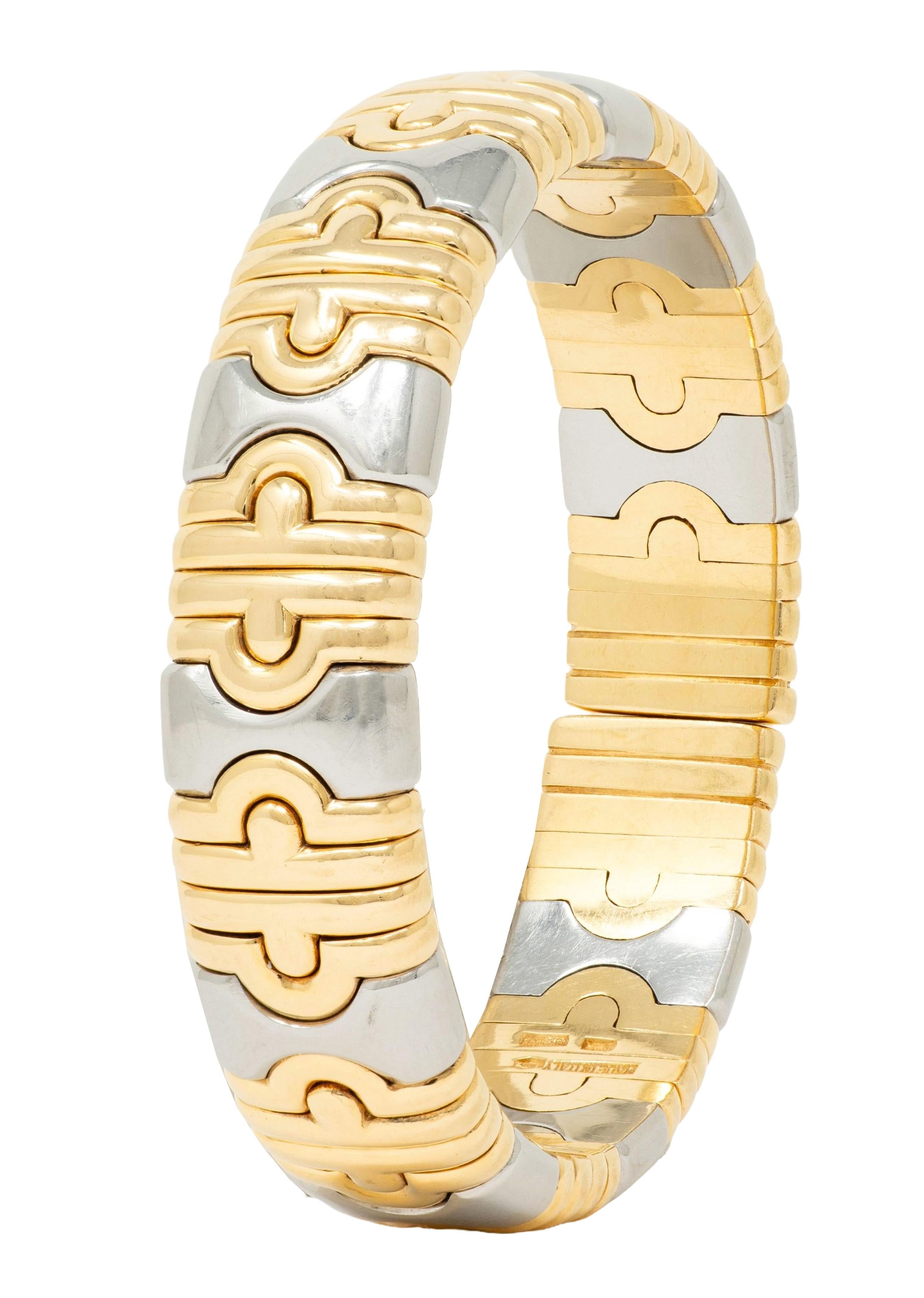 Bulgari 1980's 18 Karat Yellow Gold Steel Parentesi Cuff Bracelet