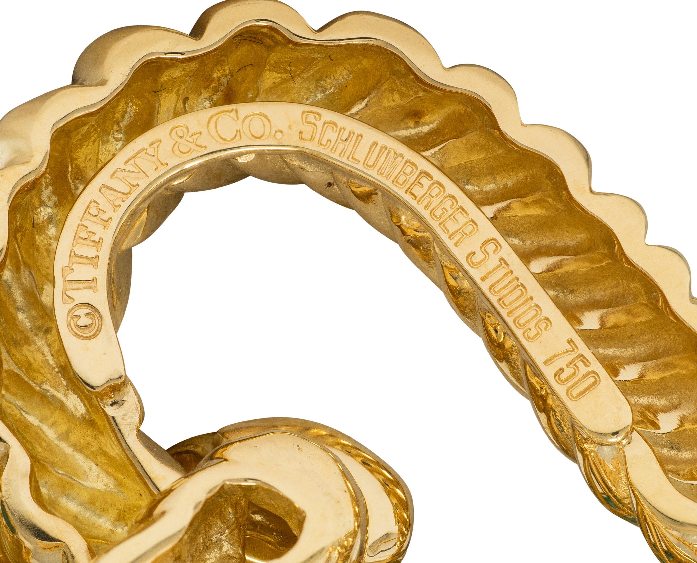 Tiffany & Co. Schlumberger 1960's Turquoise 18K Gold Vintage Rope Heart Brooch