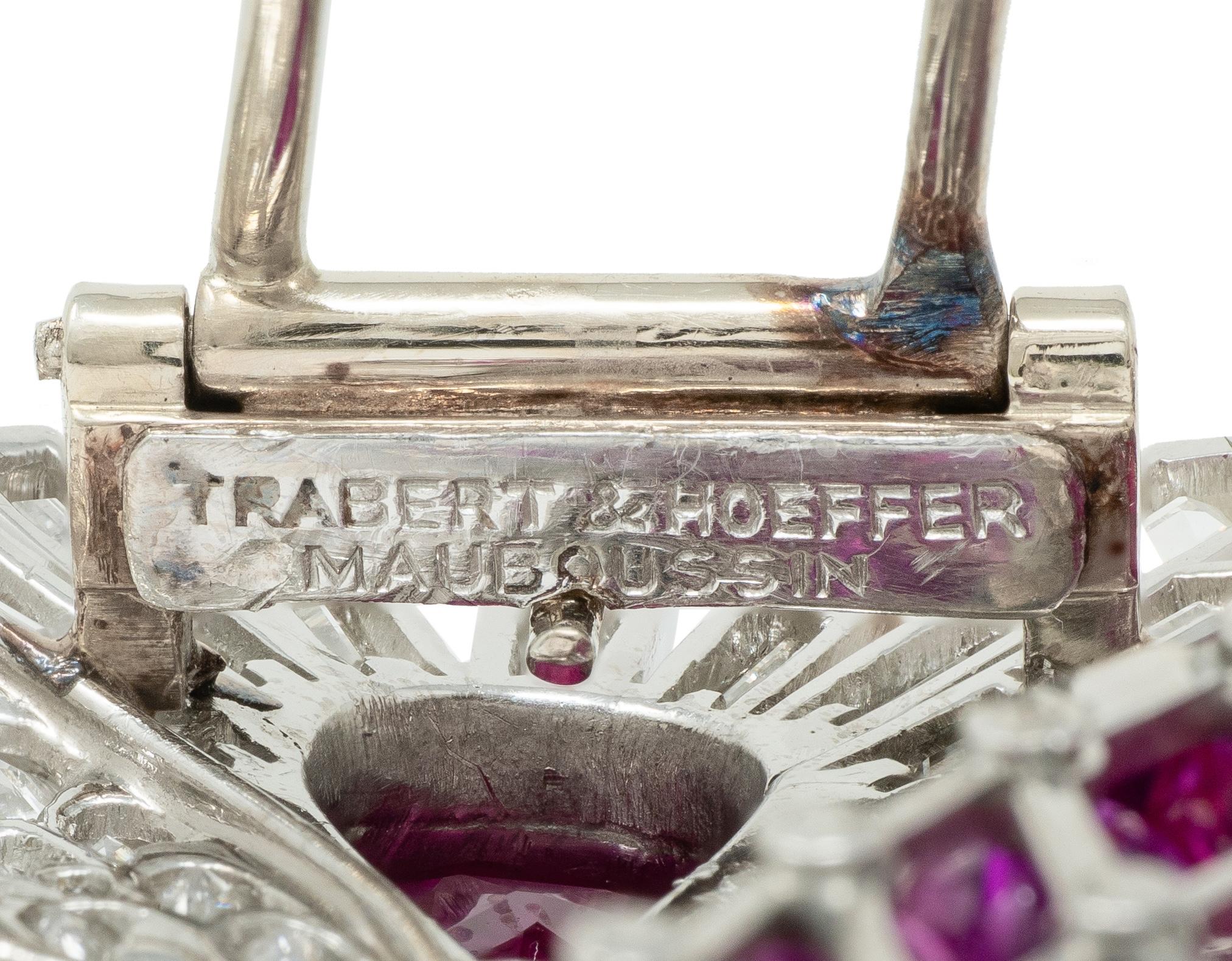 Mauboussin No Heat Burma Ruby Diamond Platinum Vintage Floral Burst Brooch