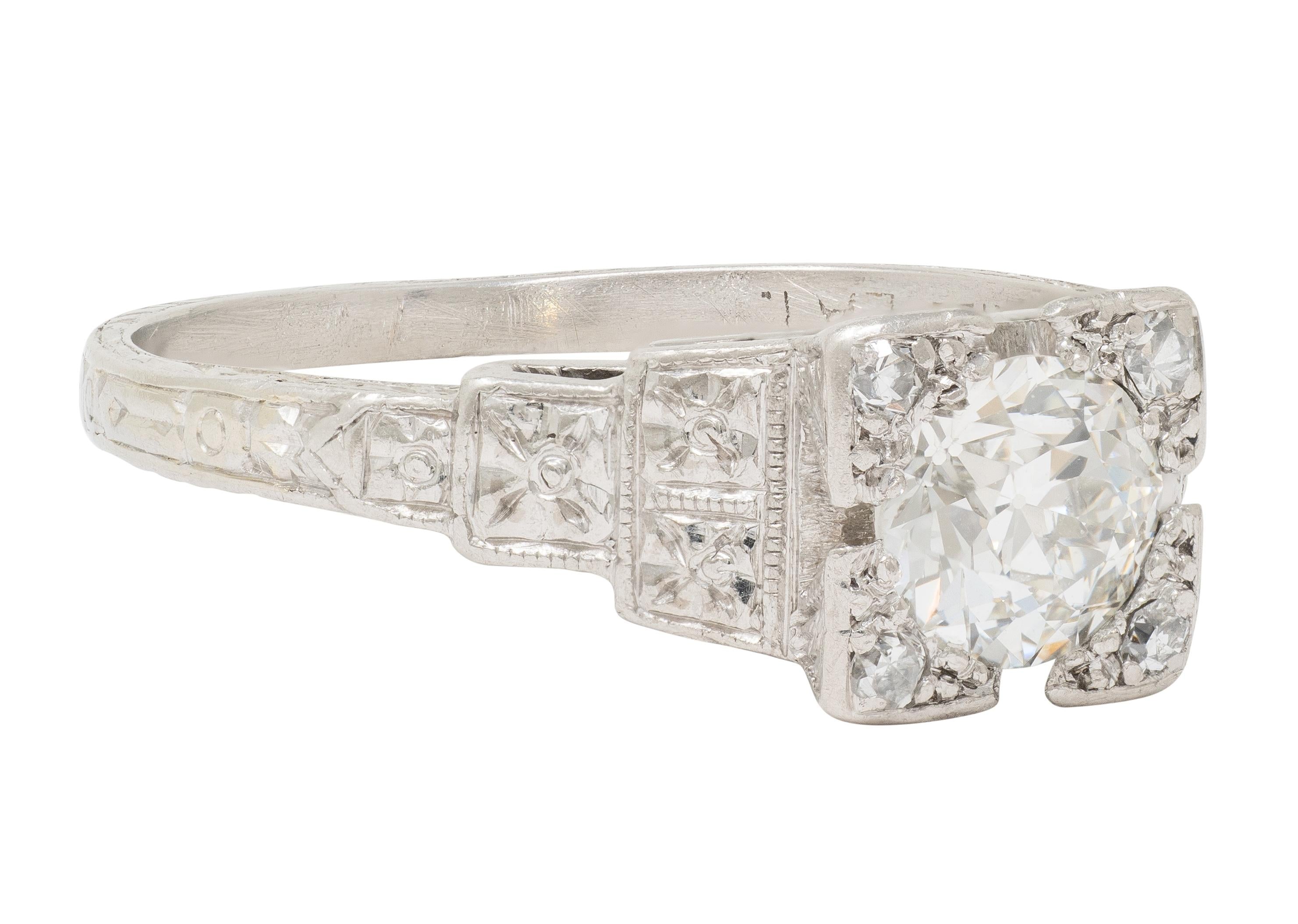 Art Deco Old European Diamond Platinum Vintage Orange Blossom Engagement Ring