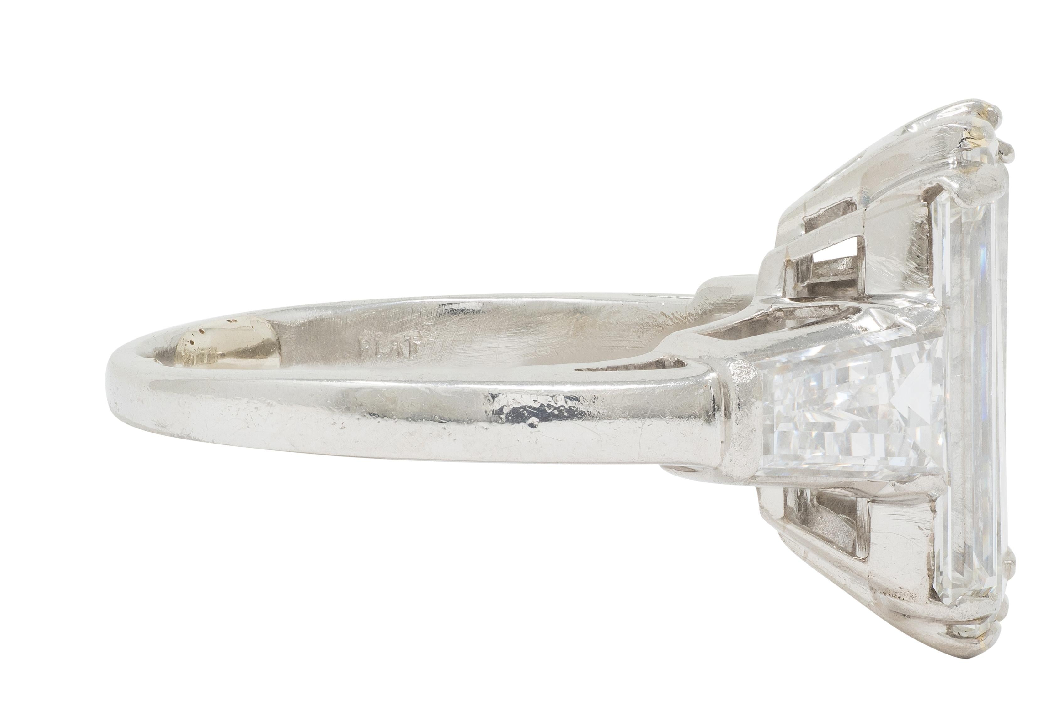 Mid-Century 4.03 CTW Diamond Platinum Vintage Three Stone Engagement Ring GIA