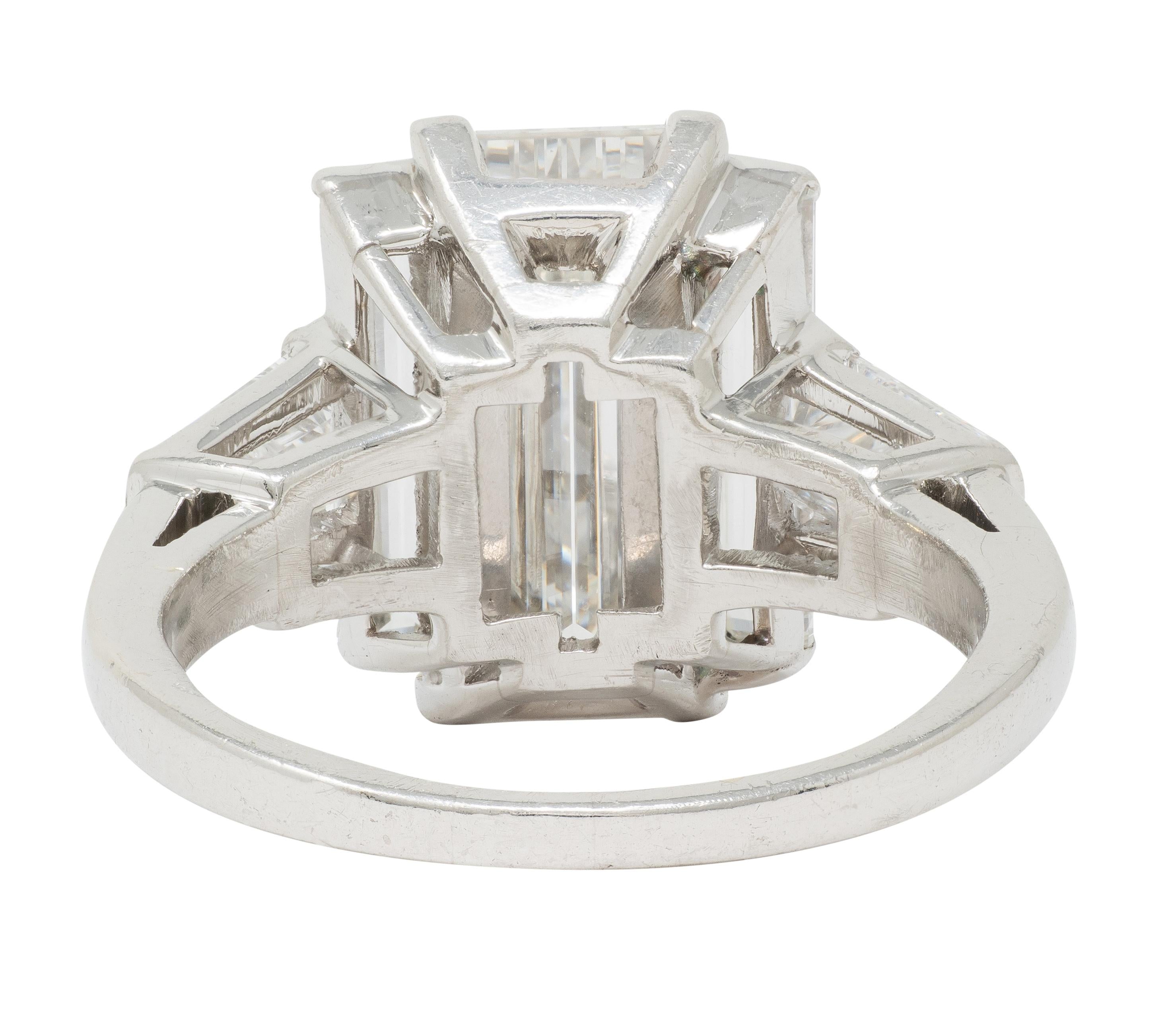 Mid-Century 4.03 CTW Diamond Platinum Vintage Three Stone Engagement Ring GIA