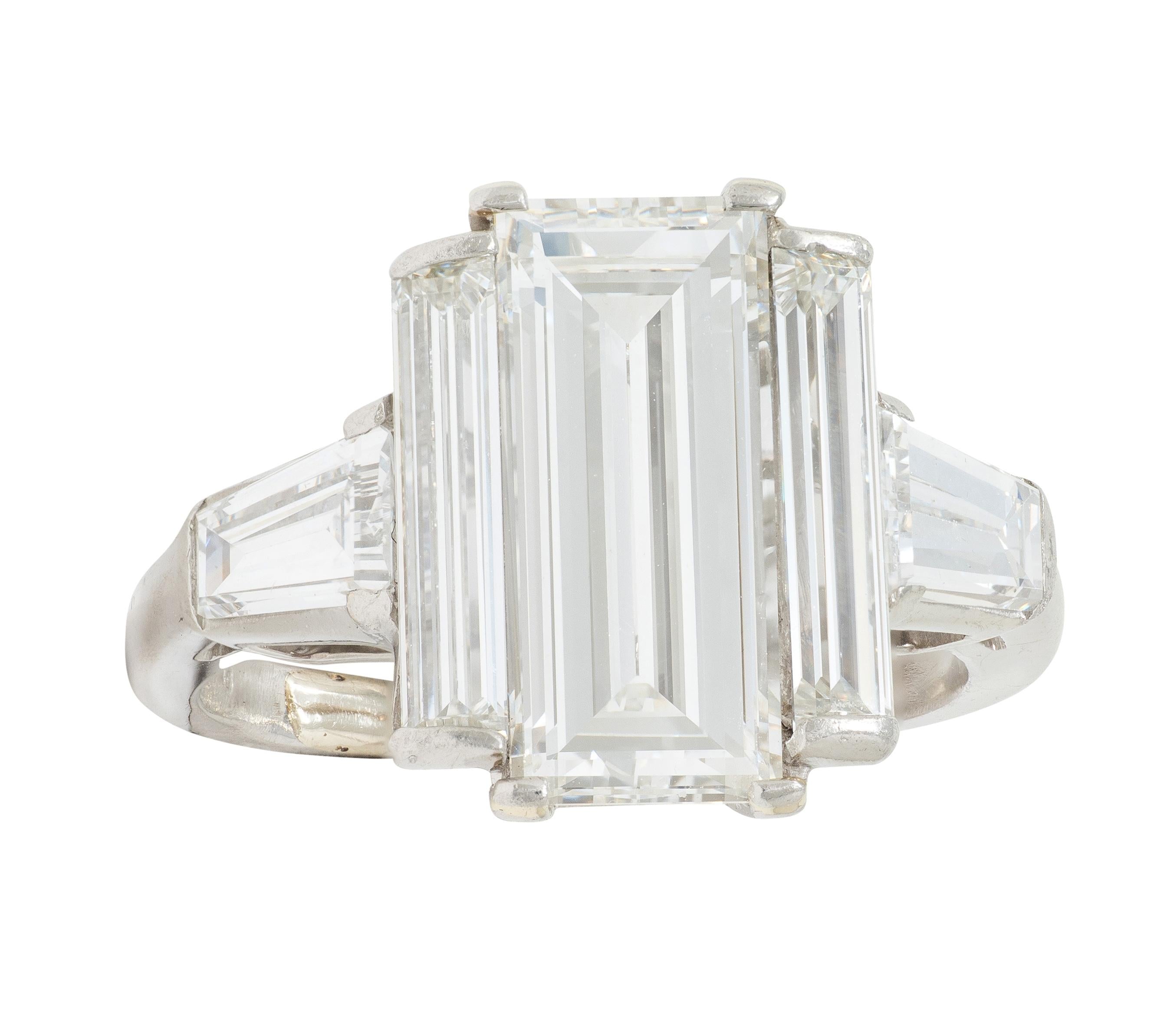 Mid-Century 4.03 CTW Diamond Platinum Vintage Three Stone Engagement Ring GIA