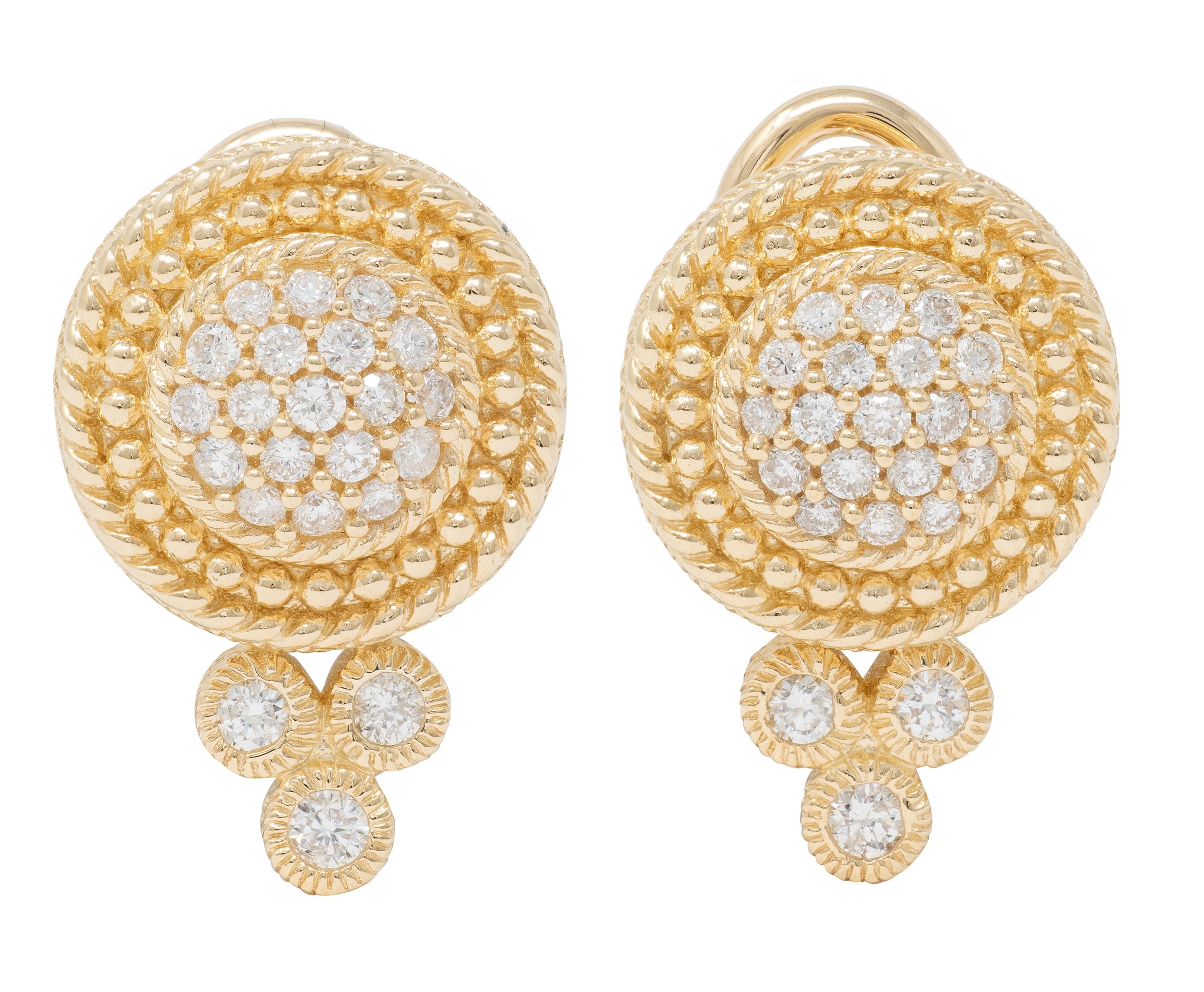 Judith Ripka 2000's Diamond 14 Karat Yellow Gold Cluster Earrings