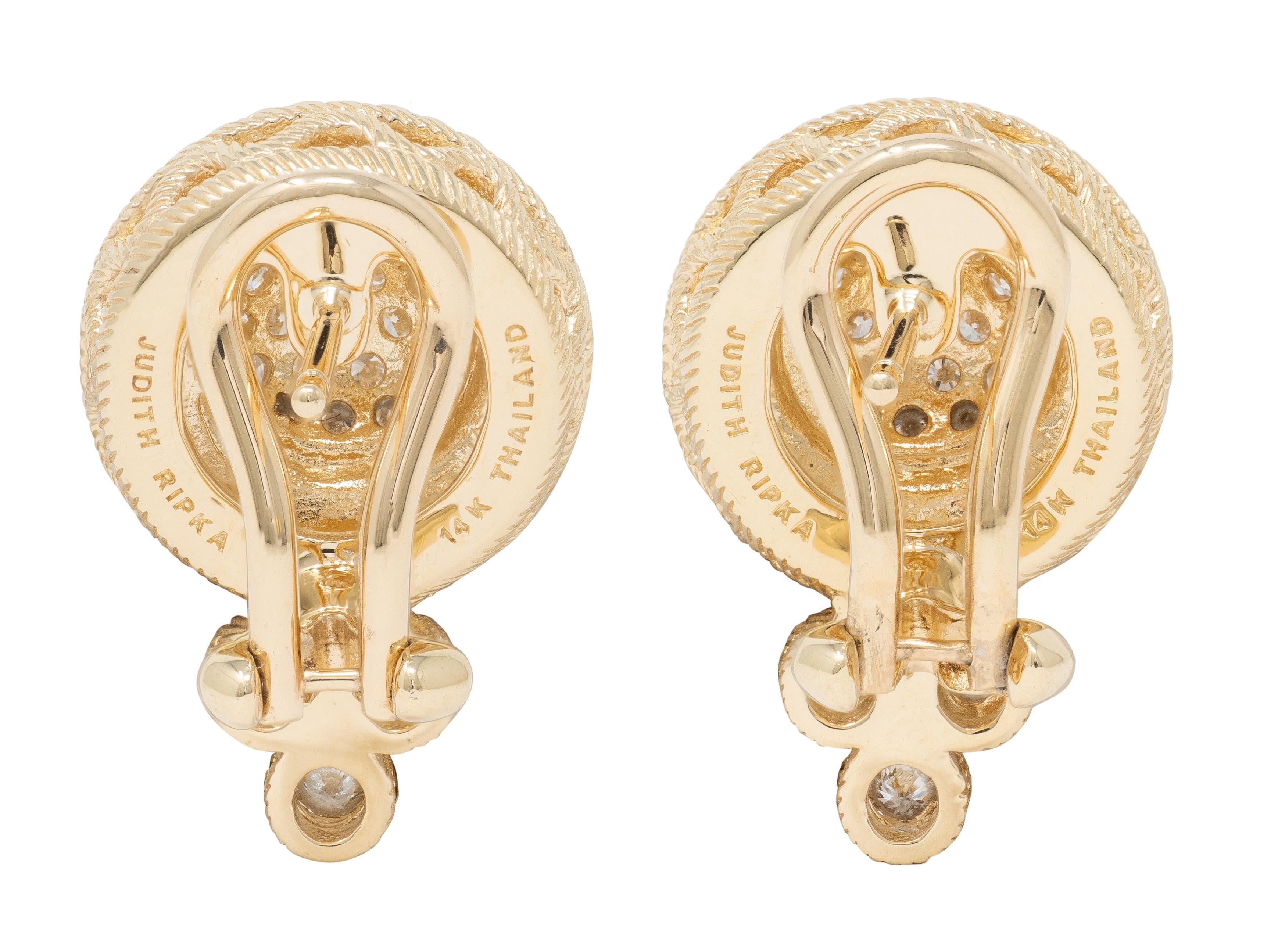 Judith Ripka 2000's Diamond 14 Karat Yellow Gold Cluster Earrings