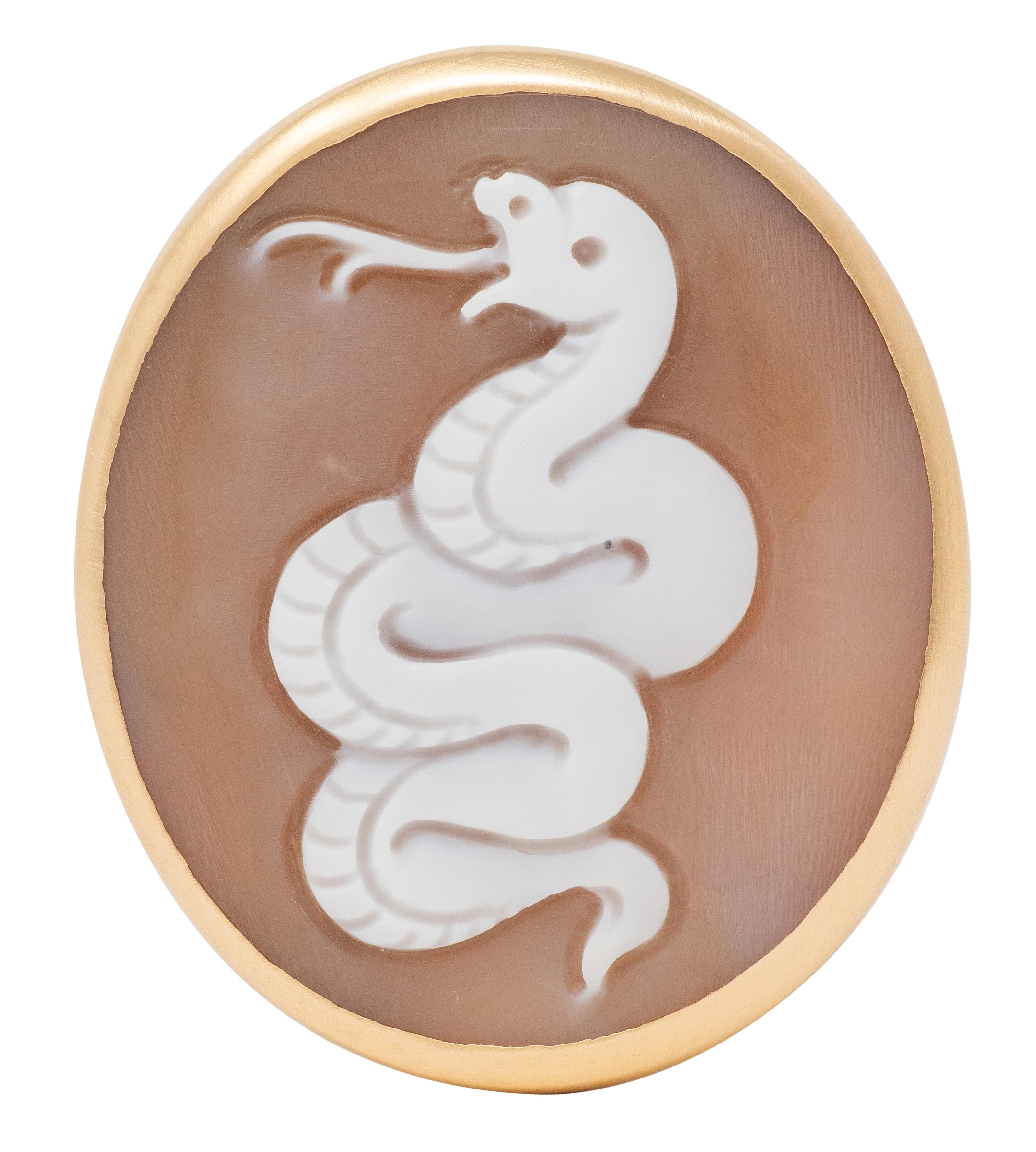Pomellato Carved Shell 18 Karat Rose Gold Eva Snake Cameo Signet Ring