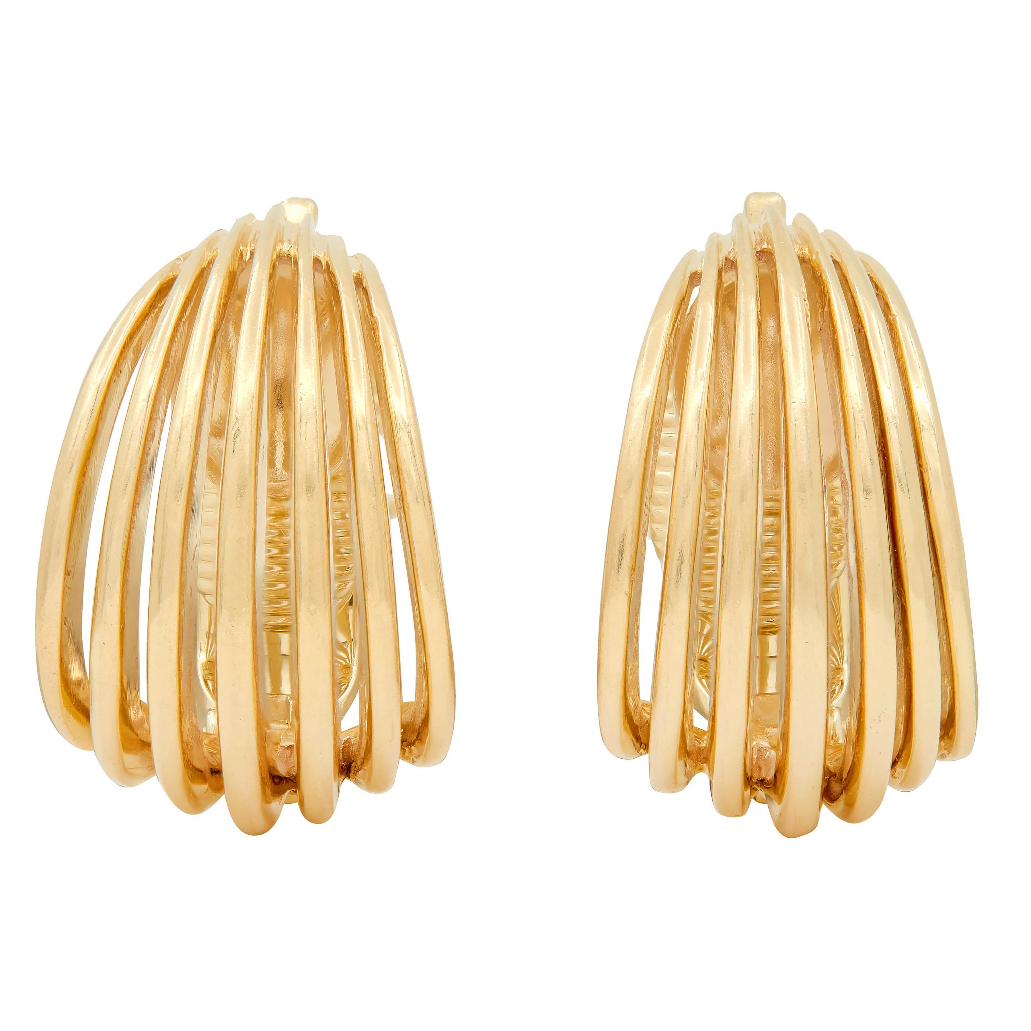 Tiffany & Co. Retro 14 Karat Yellow Gold Vintage Wire J-Hoop Ear-Clip Earrings