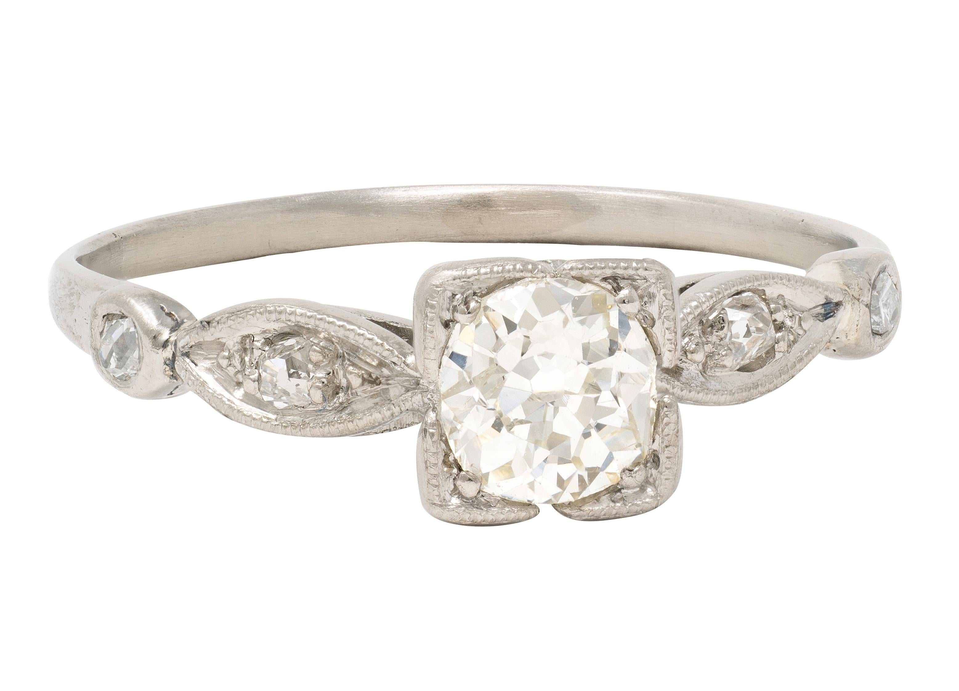 Retro 0.43 CTW Old Mine Diamond 18 Karat White Gold Vintage Engagement Ring